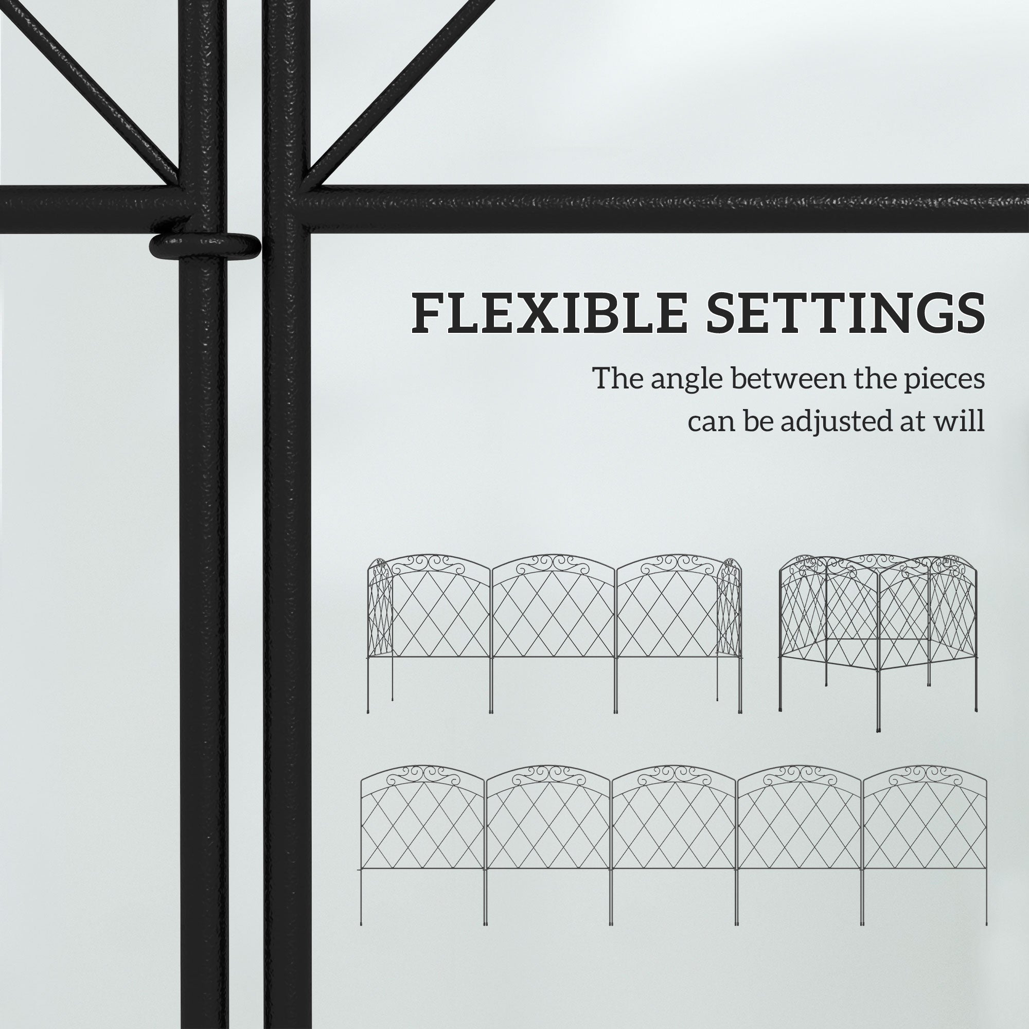 Outsunny 3m Decorative Metal Garden Fence - Diamond and Swirl Pattern