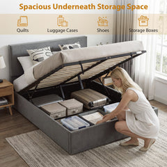 HOMCOM King Size Bed Frame Gas End Lift Under Bed Storage Upholstered Platform Bed Tufted Headboard for 150 x 200 cm Mattress