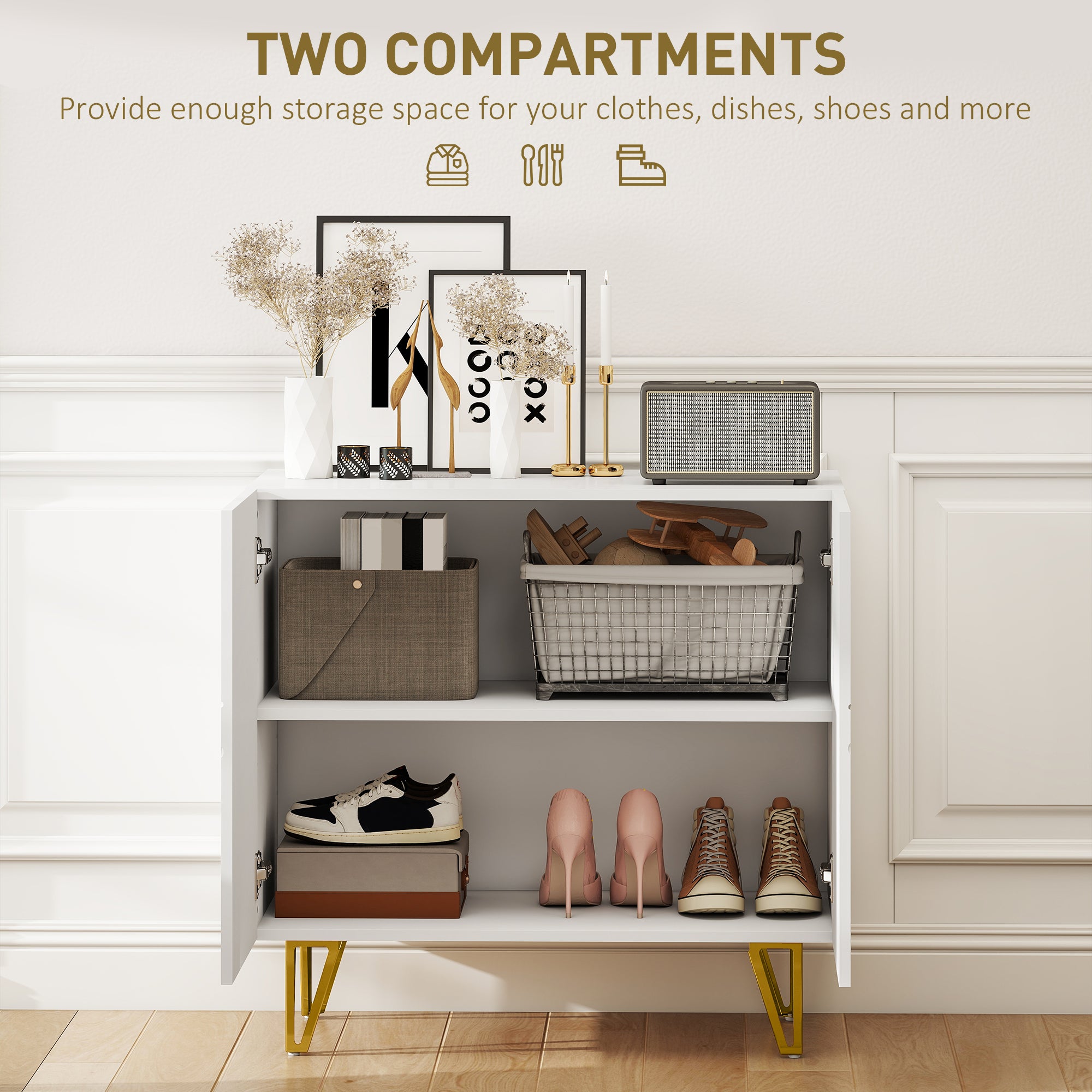 HOMCOM Modern Luxe High Gloss Sideboard, with Hairpin Legs - White