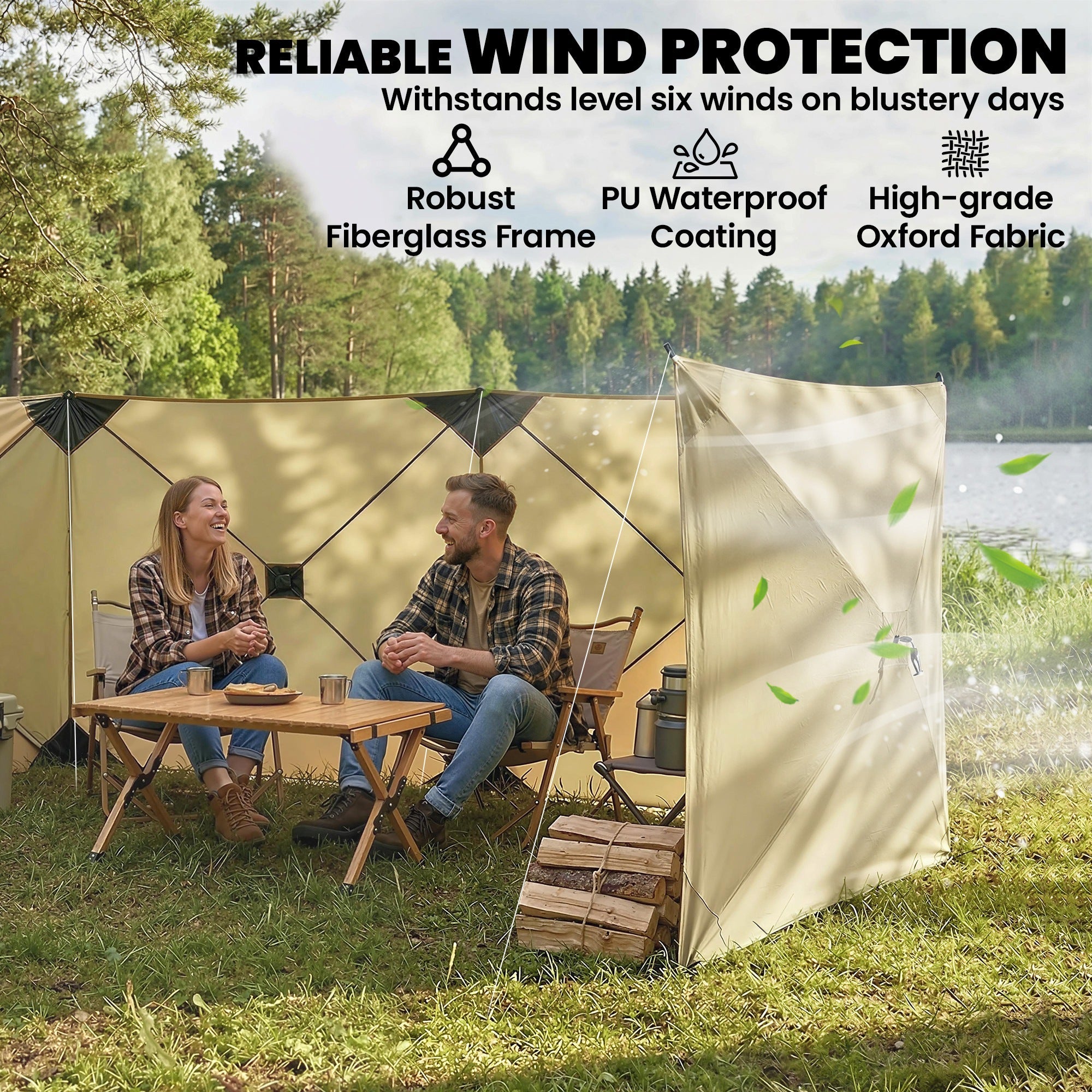 Outsunny Camping Windbreak Pop Up Windbreaker Blocker with Ropes Pegs for Beach Caravan Outdoor 480 x 120 cm