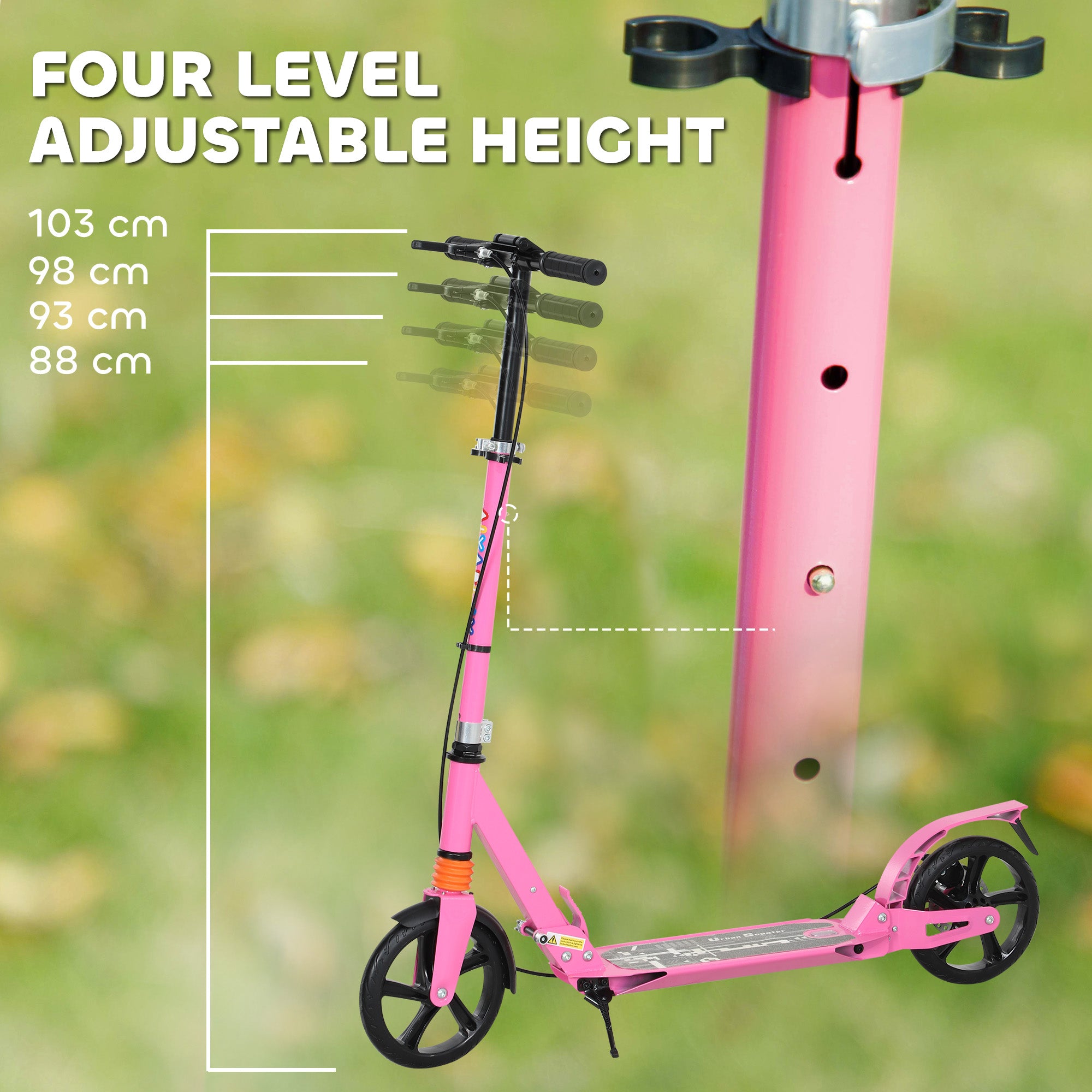 AIYAPLAY Kids Scooter with Four-Level Adjustable Handlebar, Dual Brake System, 200mm Wheels, ABEC-7 Bearings, Pink