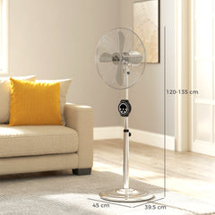 HOMCOM 16" Metal Pedestal Fan with Oscillating, Adjustable Height - Silver Tone