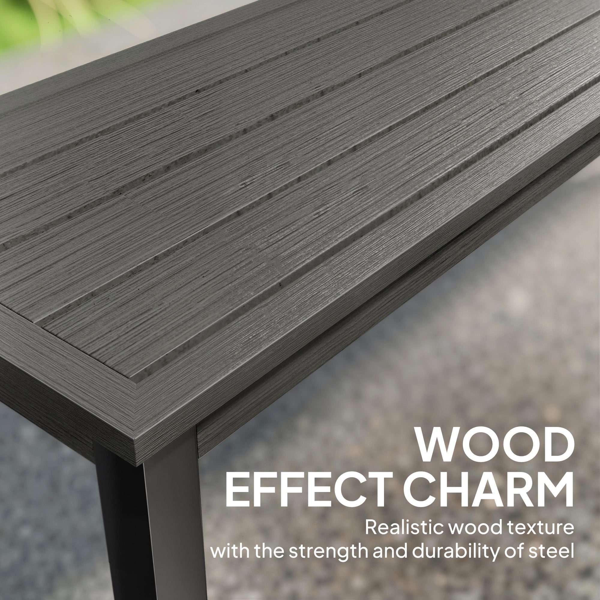 Outsunny 2 Seater Garden Bench, Outdoor Bench Loveseat with Wood-Effect Slatted Seat and Steel Frame for Patio, Park, Grey