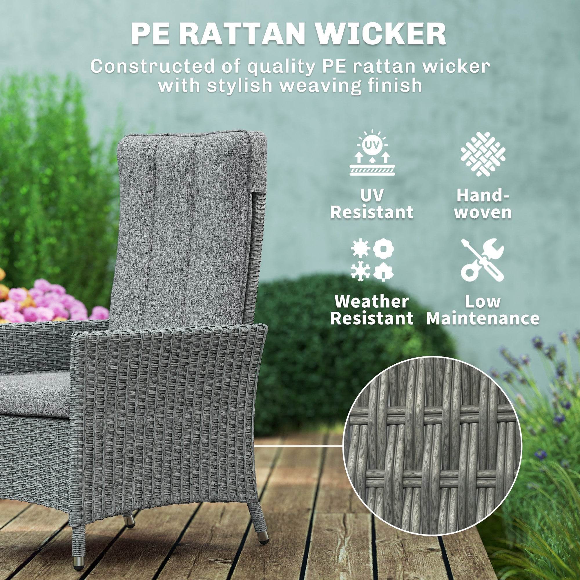 Outsunny 105Â°-150Â° Reclining Rattan Chair - Light Grey