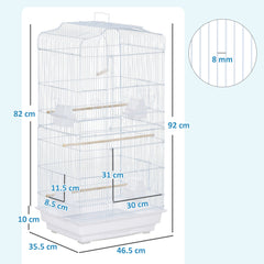 PawHut Large Metal Bird Cage with Perches, Food Bowls, Swing, for Budgies, Parakeets, White