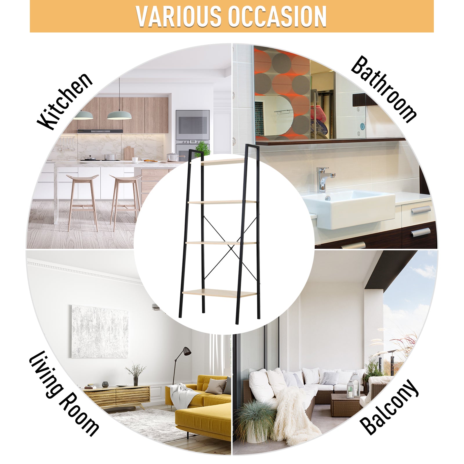 HOMCOM Ladder Shelf, Bookshelf, 4-Tier Industrial Storage Rack for Living Room, Bedroom, Kitchen, Oak and Black