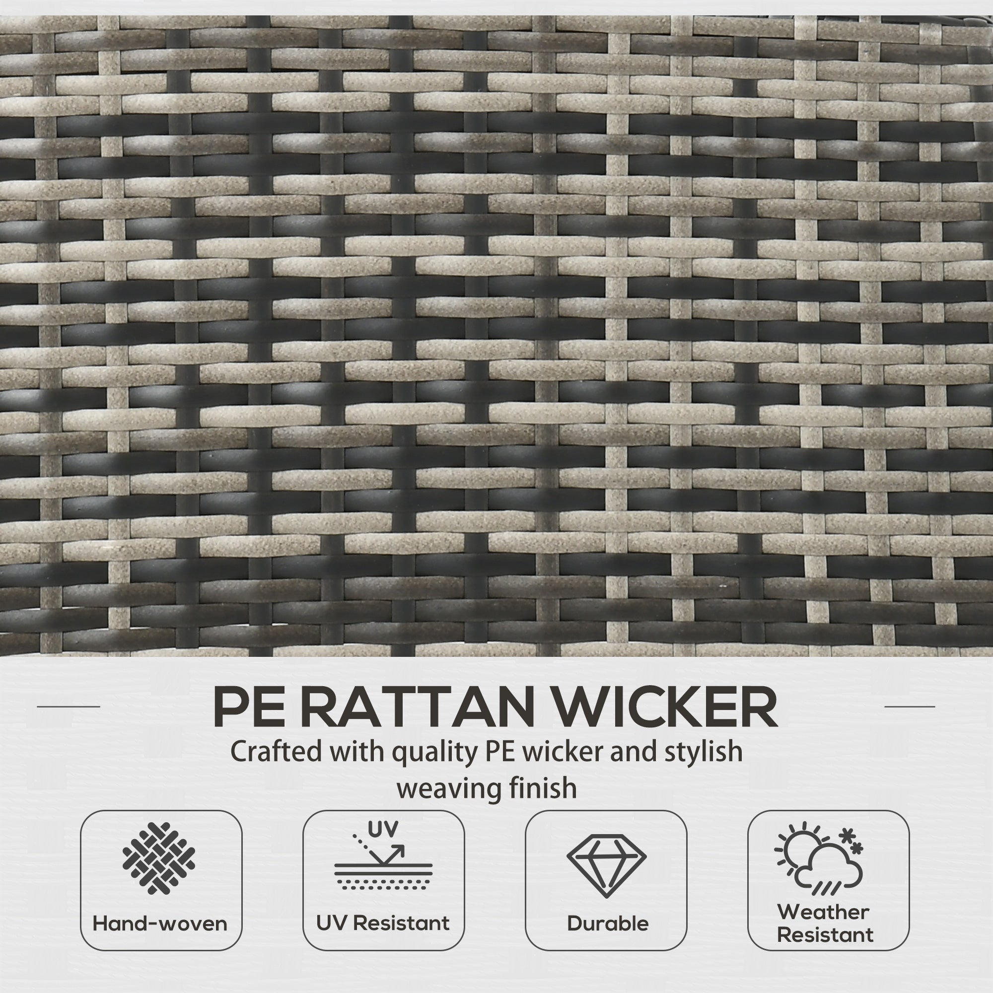 Outsunny 5 Seater Rattan Garden Furniture Set, 2 Armchairs, 3-Seater Wicker Sofa, 2 Footstools and Glass Table, 6 Piece Patio Rattan furniture Sofa Sets with Cushions for Conservatory, Mixed Grey