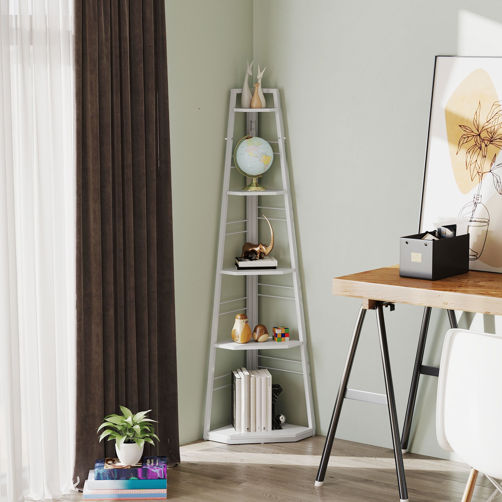 HOMCOM Five-Tier Corner Shelf - White