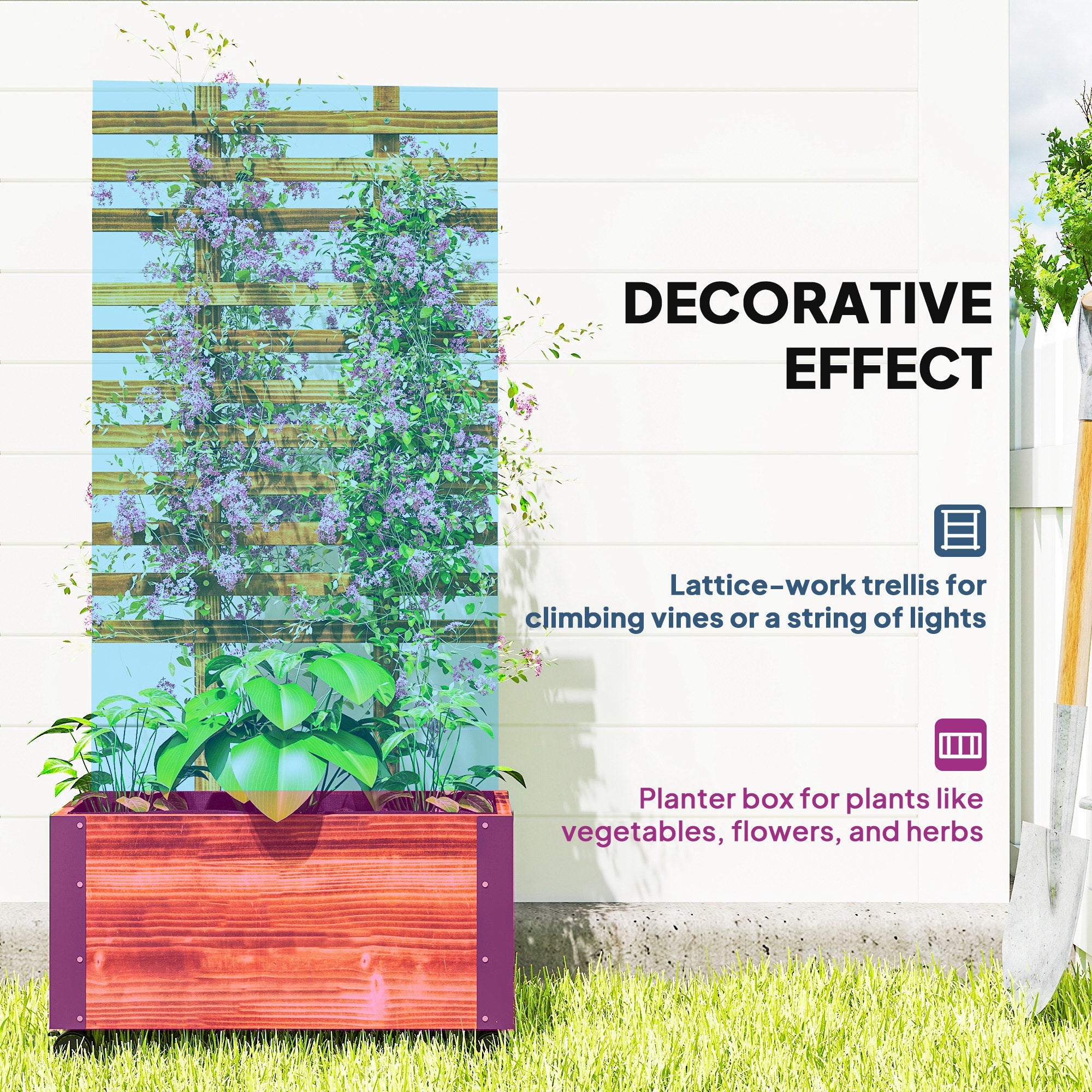 Outsunny Raised Garden Bed with Trellis, Outdoor Wooden Planter Box with Metal Corners and Wheels, Raised Bed for Garden