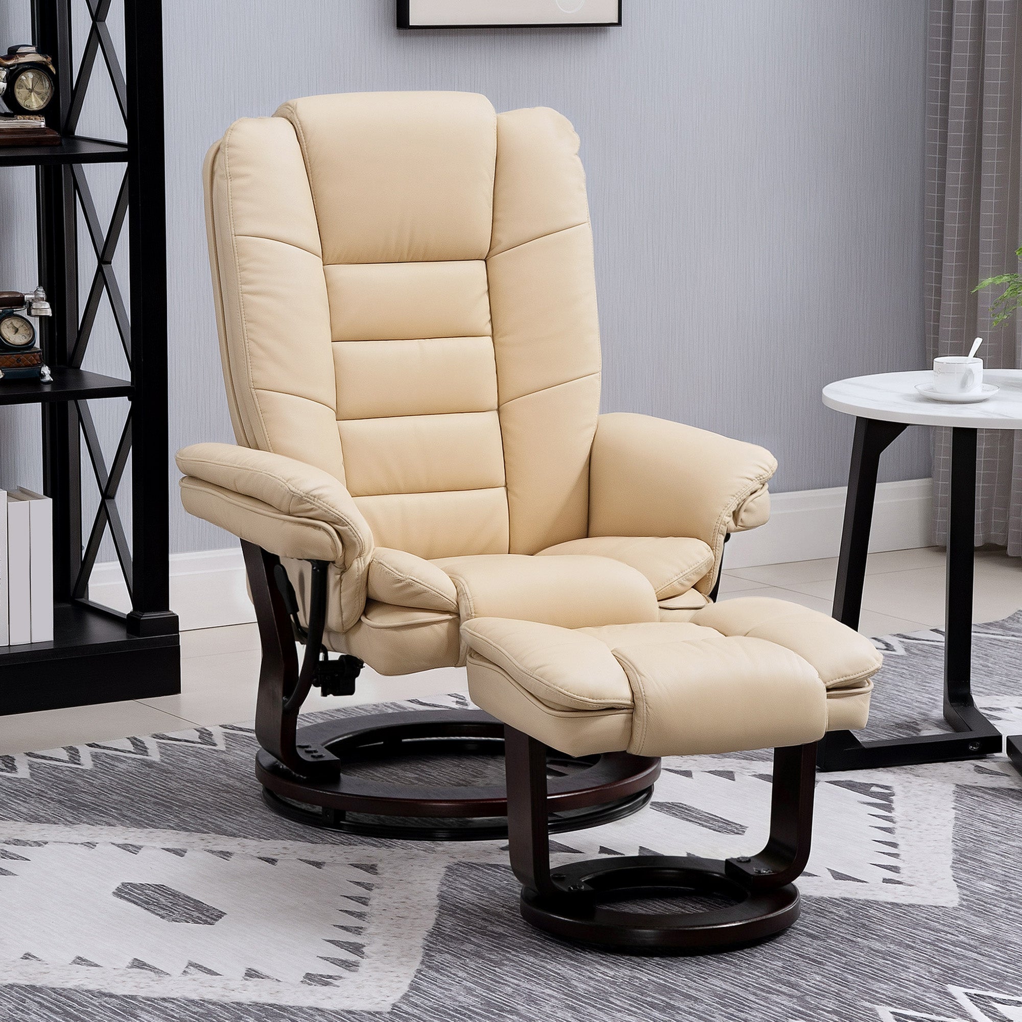 HOMCOM Faux Leather 135√Ç¬∞ Reclining Chair and Footstool - Beige