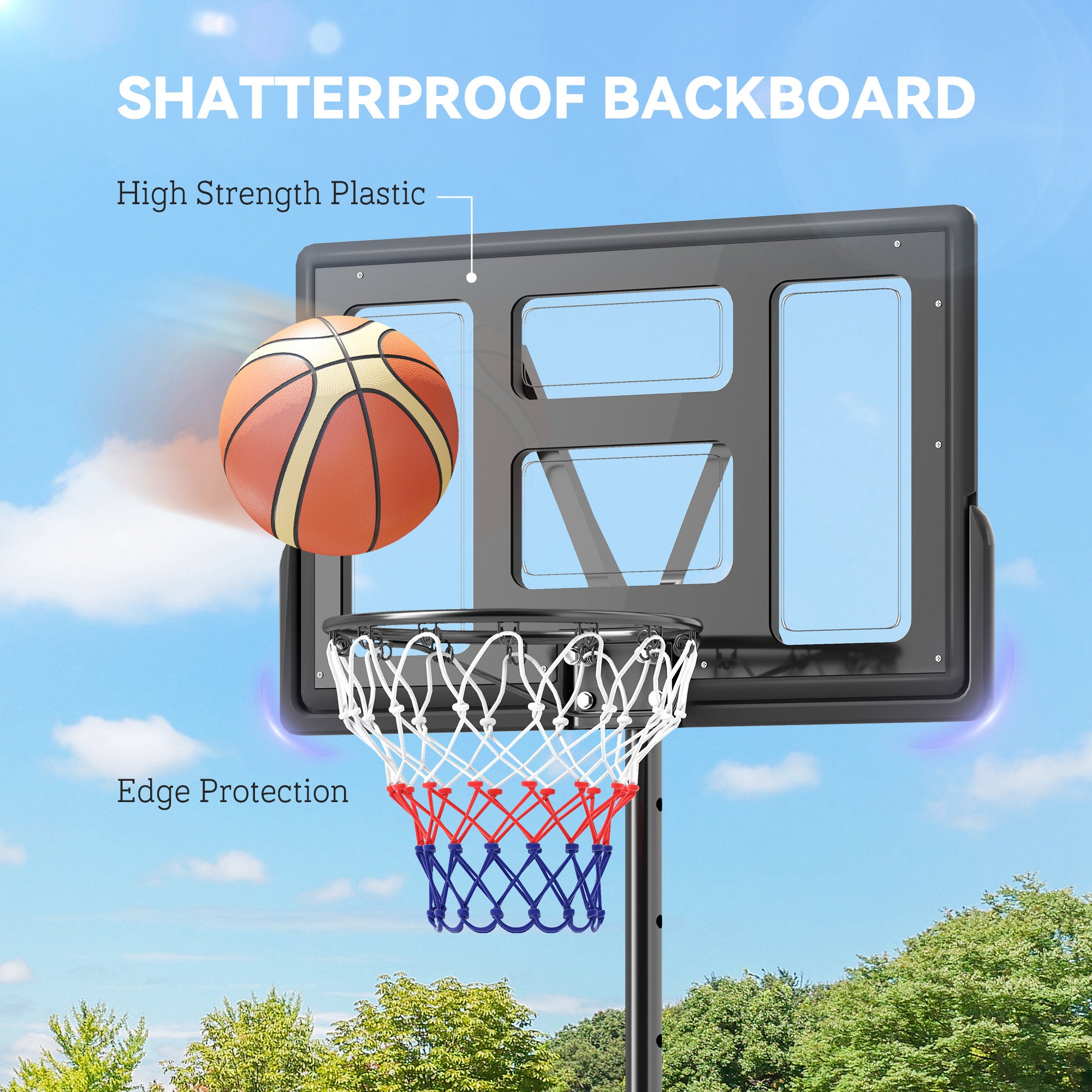 SPORTNOW 2.3-3.05m Basketball Hoop and Stand, with Weighted Base, Wheels, Black