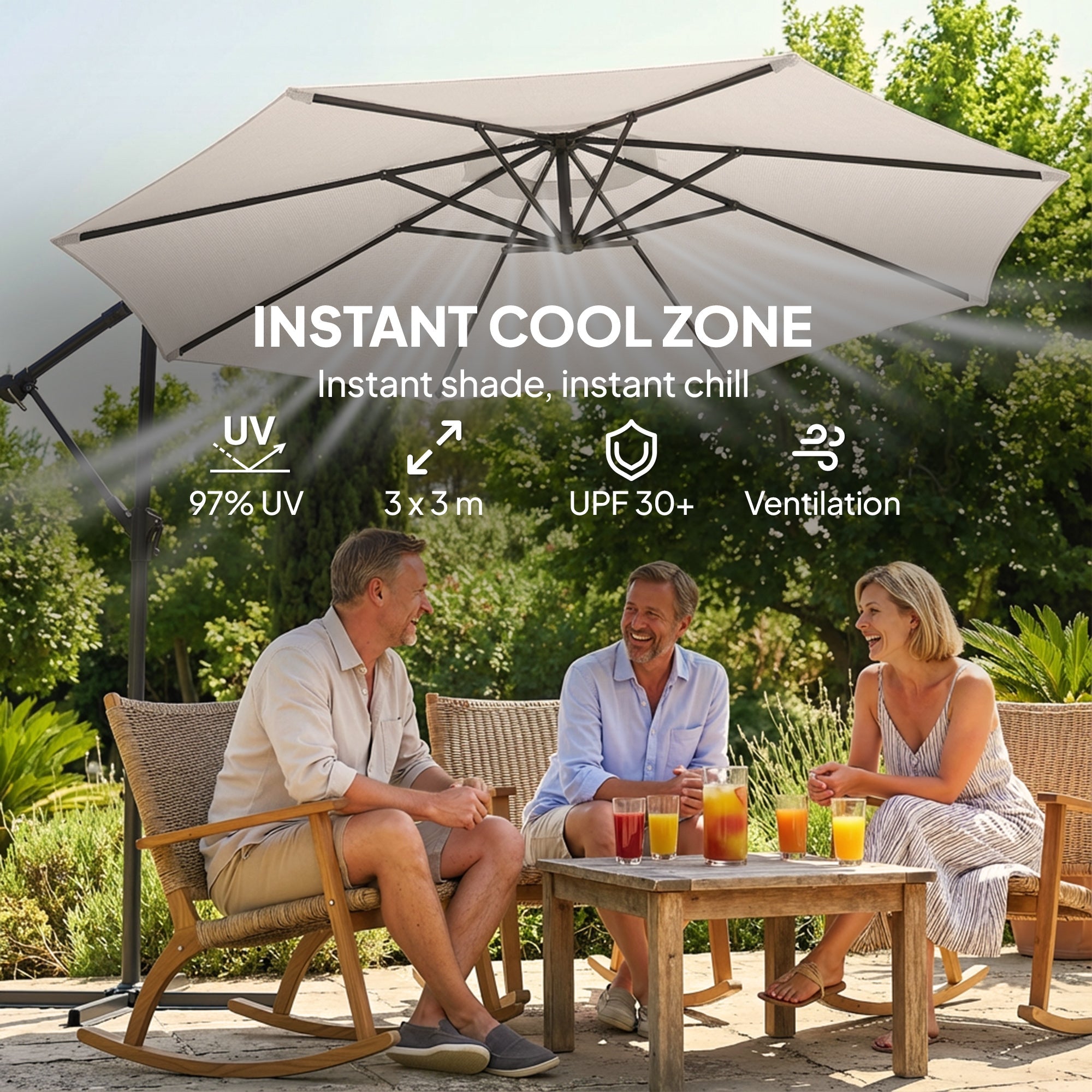 Outsunny 3 m Garden Cantilever Parasol with Cover, Round Overhanging Umbrella with 360Â° Rotation, Tilt, Cream White