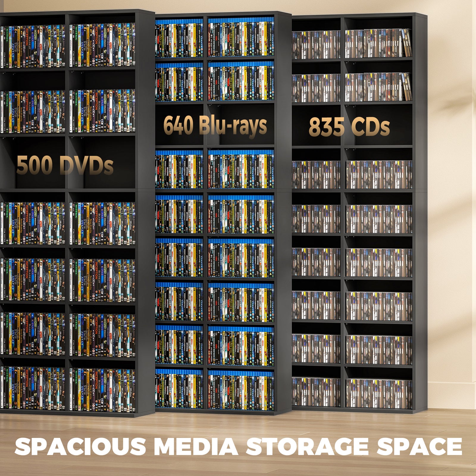 HOMCOM 835 CD/500 DVD Storage Unit, Blu-ray Media Storage Shelf with 27 Compartments and 21 Adjustable Shelves, Black