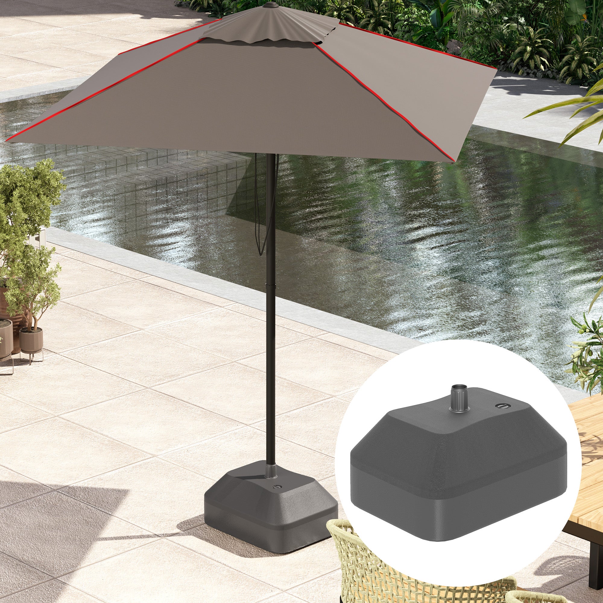 Outsunny Fillable Garden Parasol Base, Heavy Duty Parasol Base Stand Outdoor Umbrella Stand, Filled Up to 24kg with Sand or 20kg with Water, Sun Umbrella Base for 38 mm Poles, Black