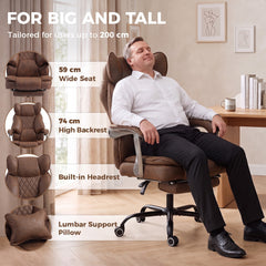 HOMCOM Executive Office Chair, Leathaire Big and Tall Office Chair 180 kg with Wide Seat, Reclining, Lumbar Support, Brown