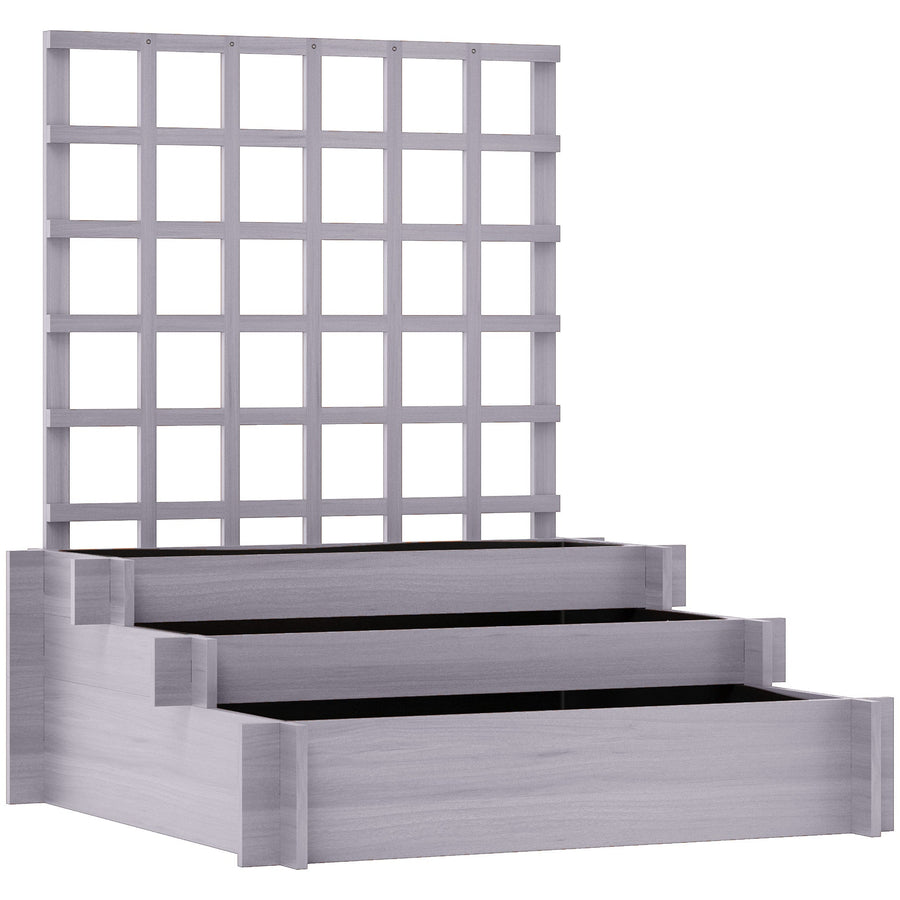 Outsunny 3 Tier Garden Planters with Trellis for Vine Climbing, Wooden Raised Beds, 95x95x110cm, Grey