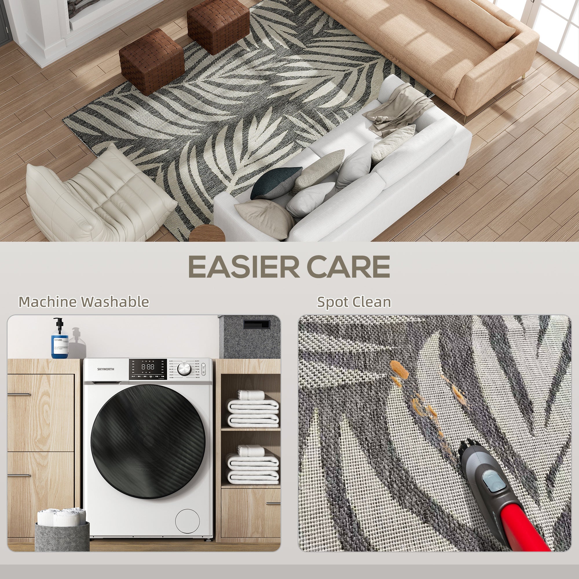 HOMCOM UV Resistant Indoor & Outdoor Area Rug, Easy-Cleaning Machine Washable Rug for Patio, Garden, Kitchen, Bathroom or Living Room, 230 x 160 cm, Grey