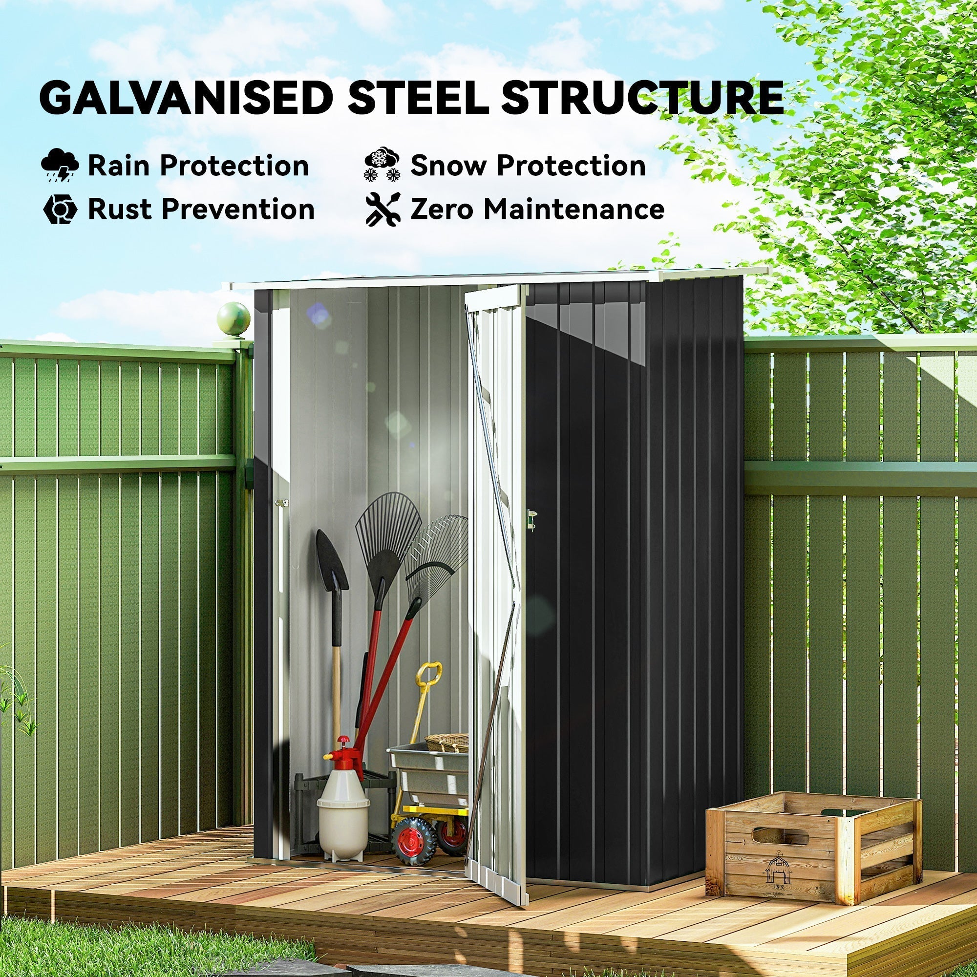 Outsunny 5ft x 3ft Metal Garden Storage Shed, Outdoor Tool Shed with Sloped Roof, Lockable Door for Tools, Equipment, Grey
