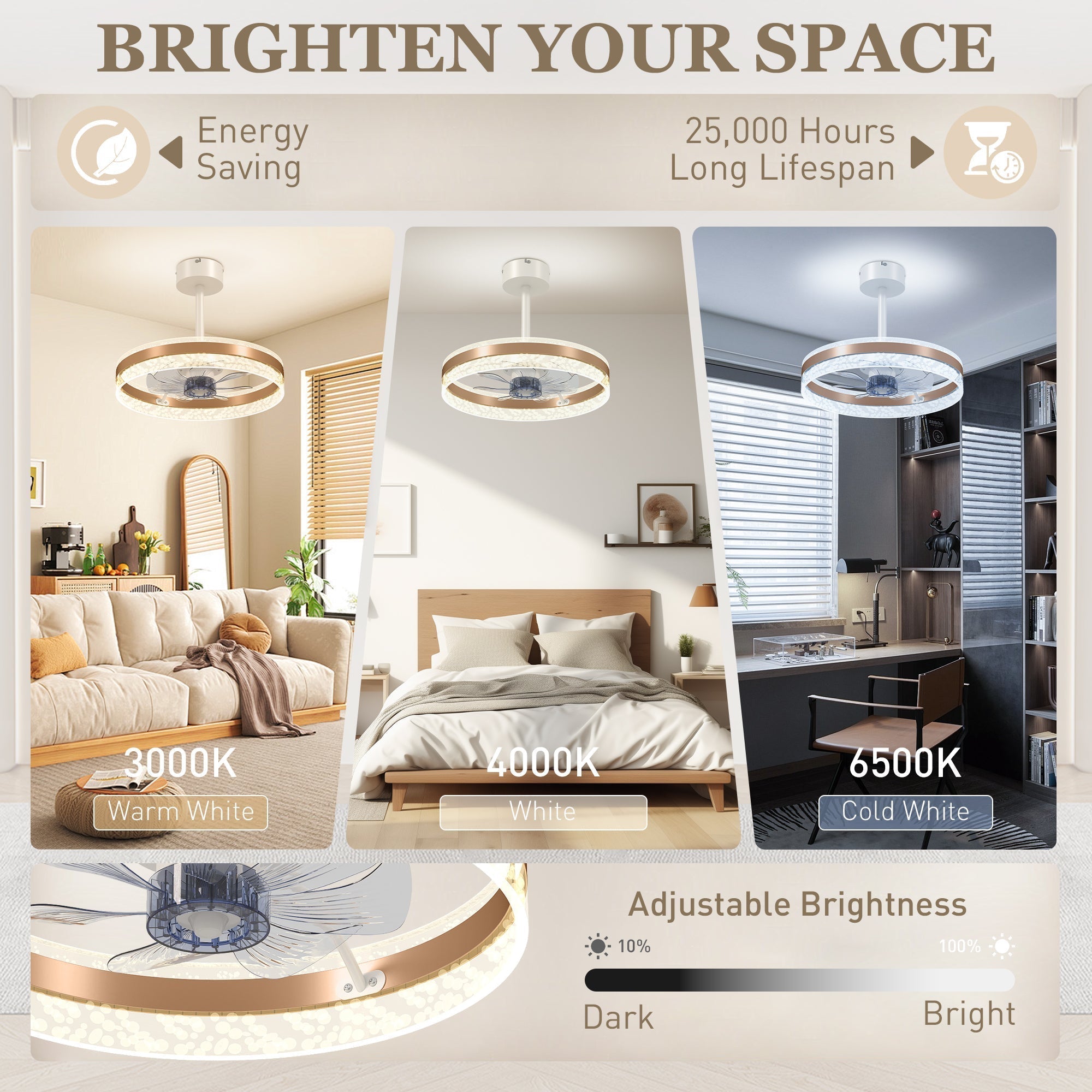 HOMCOM Ceiling Fan with LED Light and Remote - Gold Tone