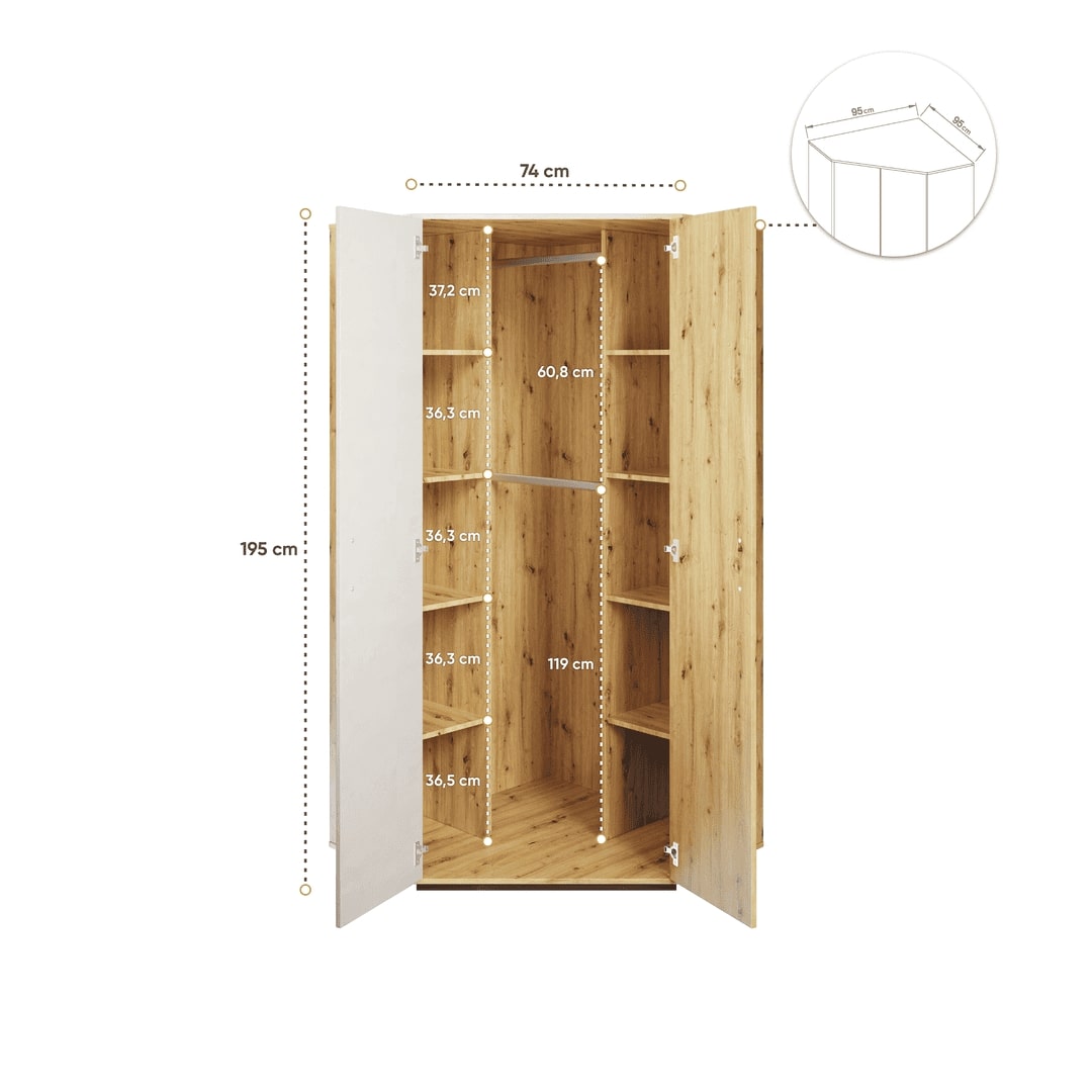 Qubic 01 Corner Wardrobe 95cm - product image 3