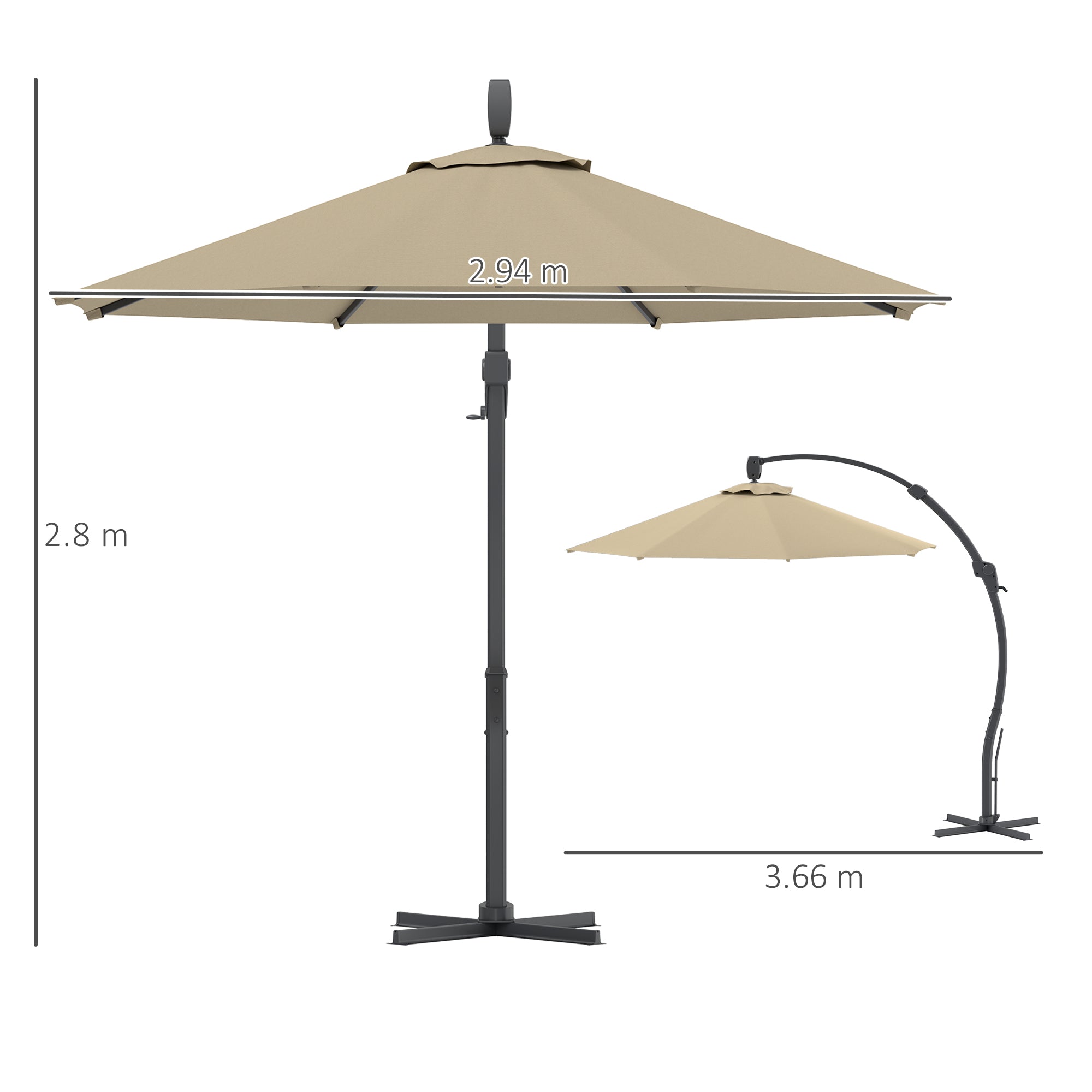 Outsunny 3(m) Garden Cantilever Parasol, Round Overhanging Umbrella with Crank Handle, Cross Base, Aluminium Frame and 360√Ç¬∞ Rotation, Banana Patio Umbrella for Outdoor Sun Shade, Khaki