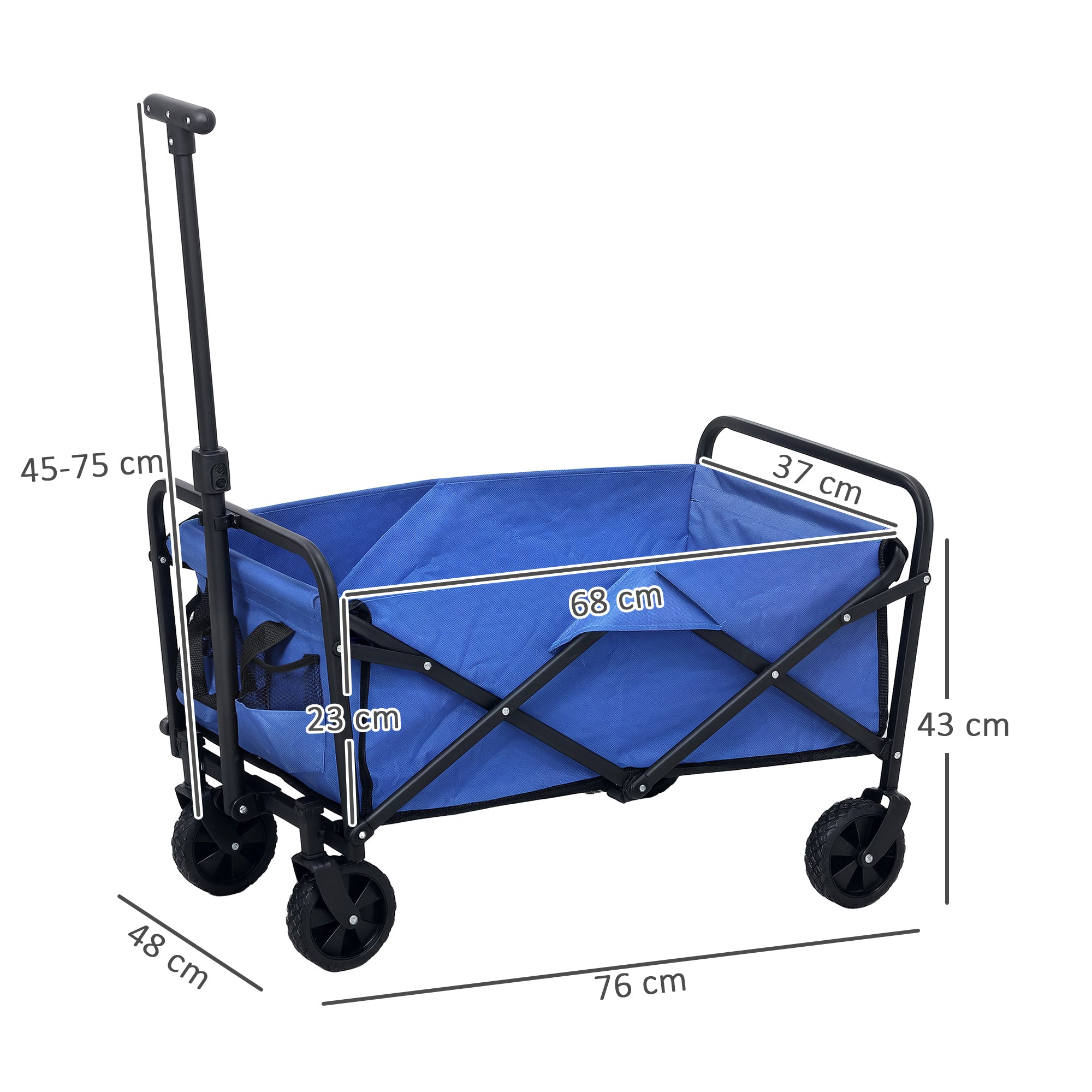 Outsunny 62L Festival Trolley on Wheels, Garden Folding Trolley Cart, 120kg Heavy Duty Collapsible Folding Wagon with Adjustable Handle and Carrying Bag for Beach, Camping, Festival, Blue