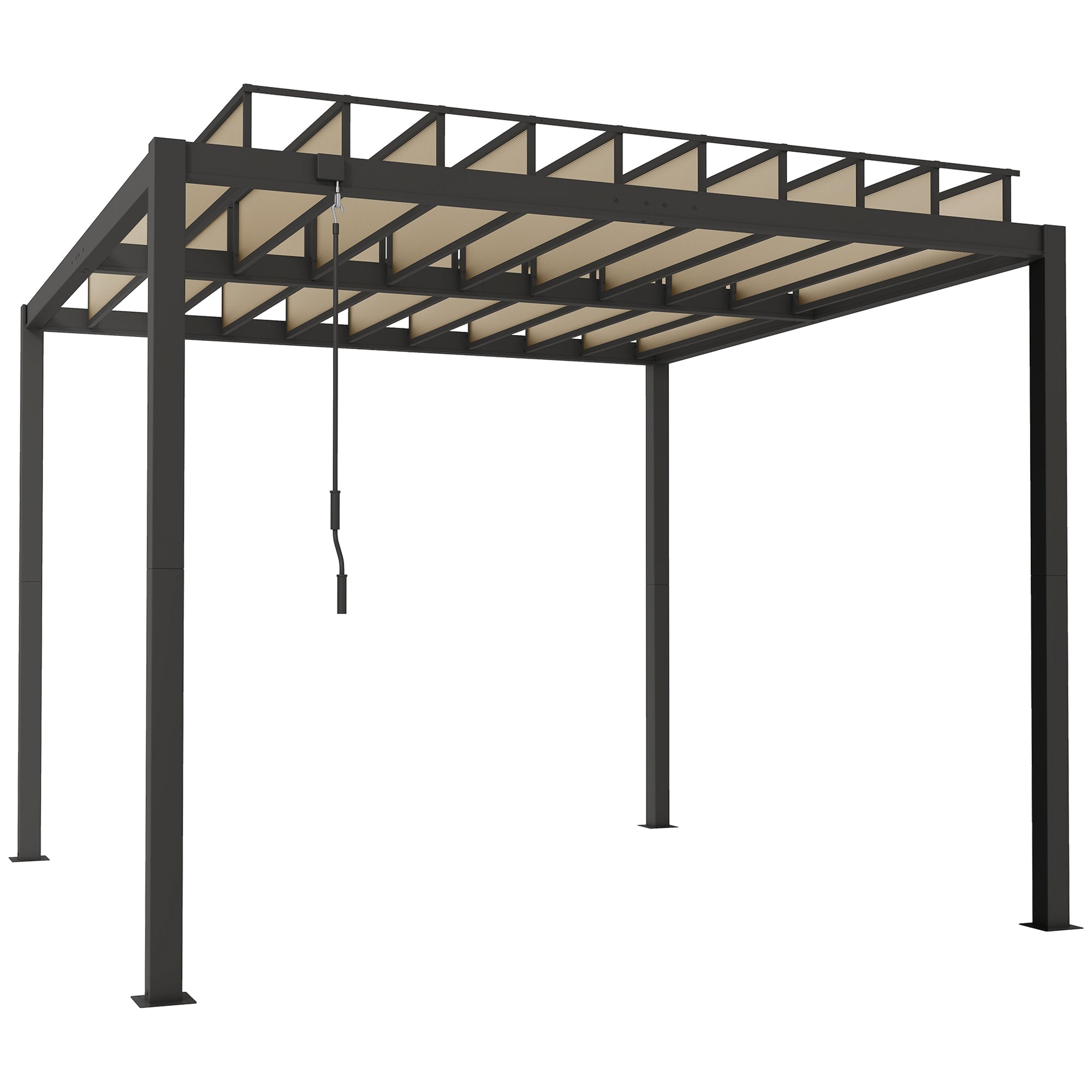 Outsunny 3 x 3 m Louvered Pergola with PC Roof, Aluminium Patio Gazebo Pergola Canopy with Drainage Gutters, Handle, Coffee