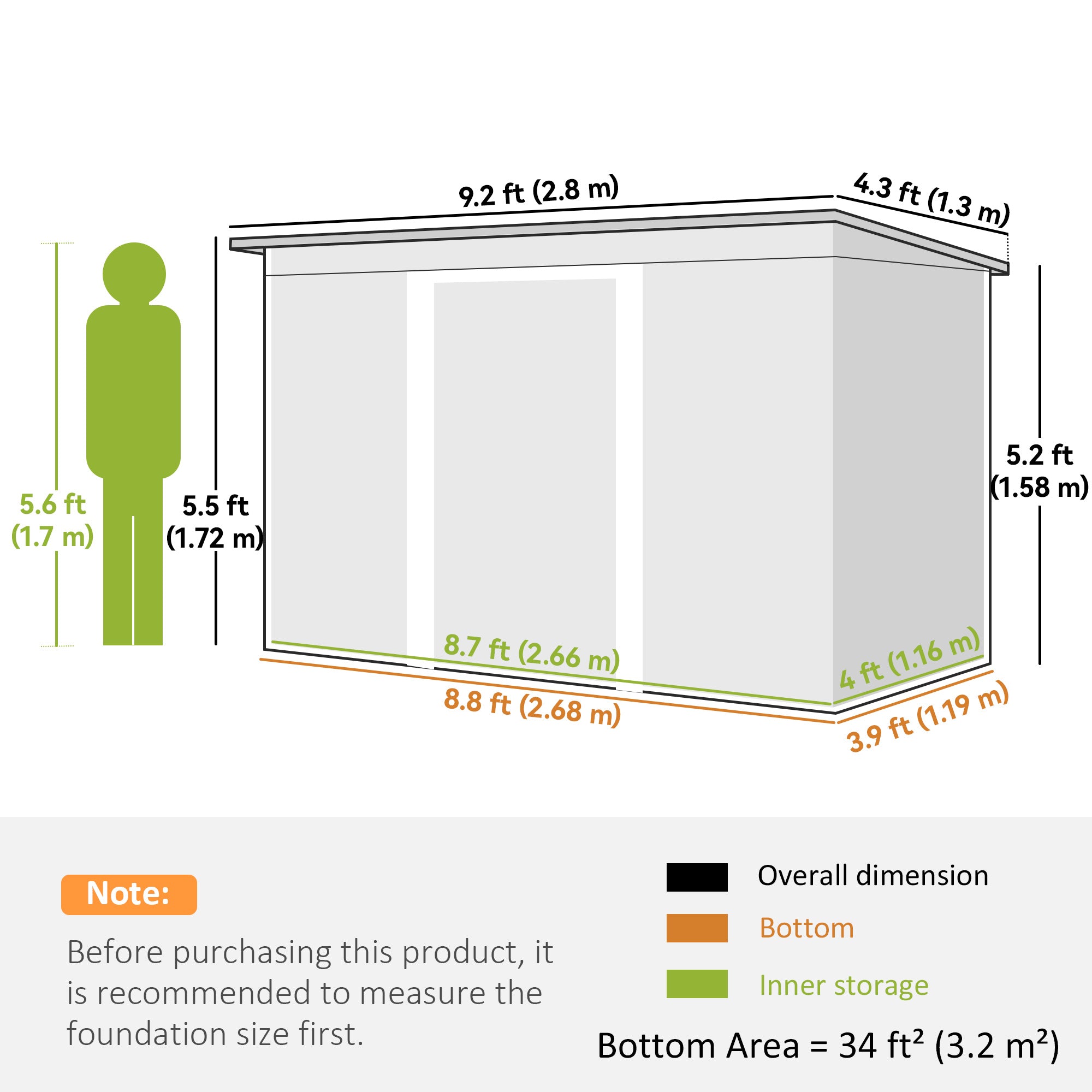 Outsunny 4 x 9ft Metal Shed, with Foundation Shed - Brown