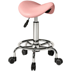 HOMCOM Salon Saddle Stool, Rolling Saddle Chair for Massage, Spa, Clinic, Beauty, Hairdressing and Tattoo, Pink