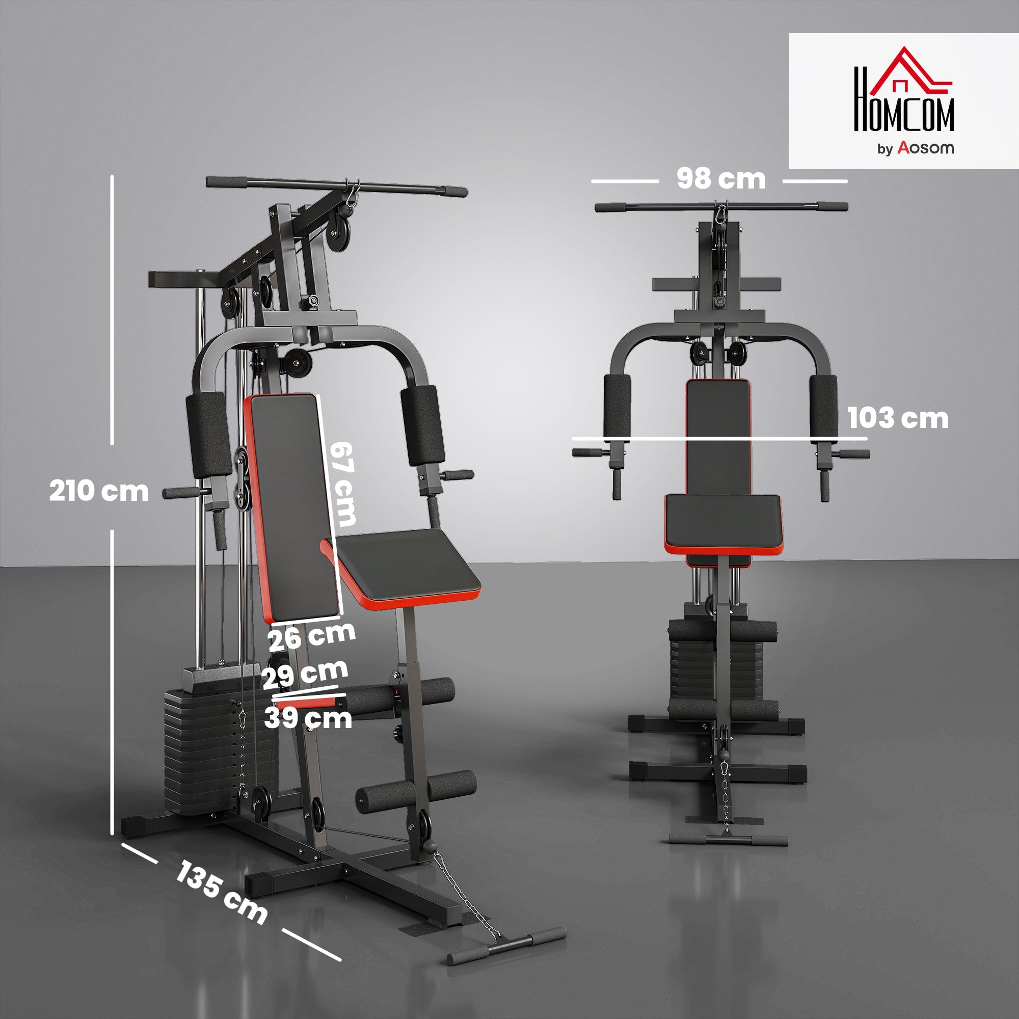 HOMCOM Multigym Station, with 66KG Weight Stack, for Strength Training, Black