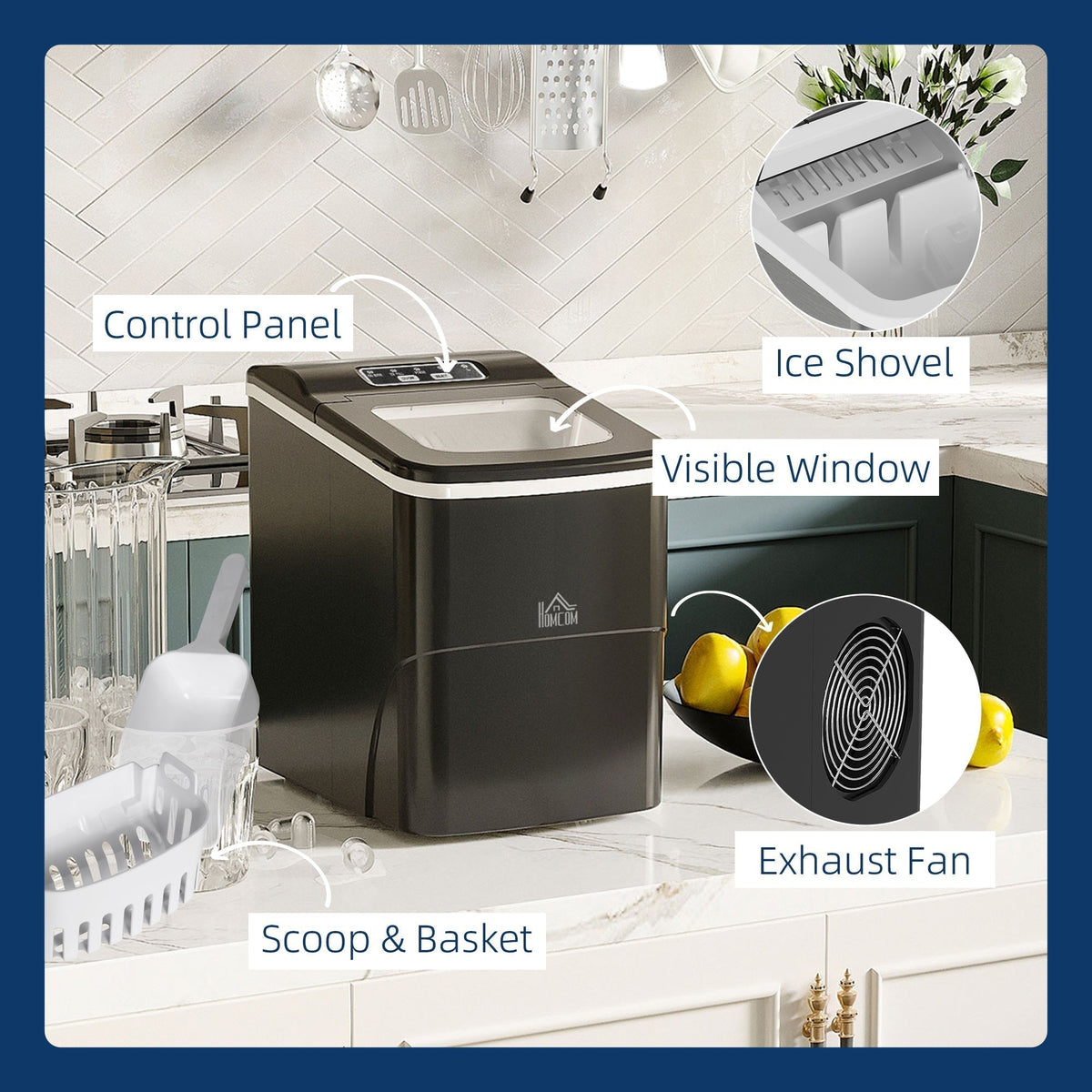 HOMCOM 12kg Countertop Ice Cube Machine, with Scoop - Black