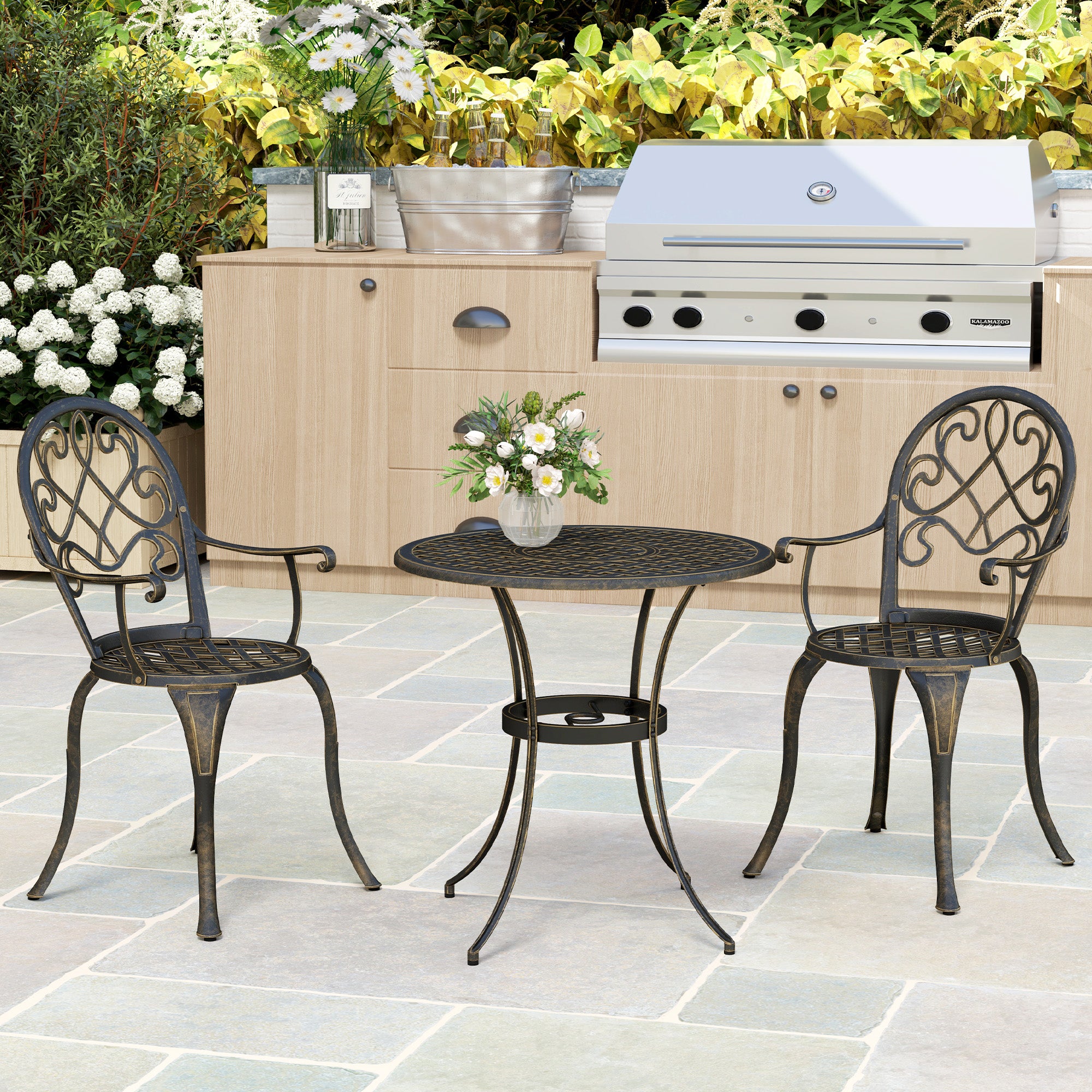 Outsunny Three-Piece Elegant Aluminium Garden Set - Bronze Tone