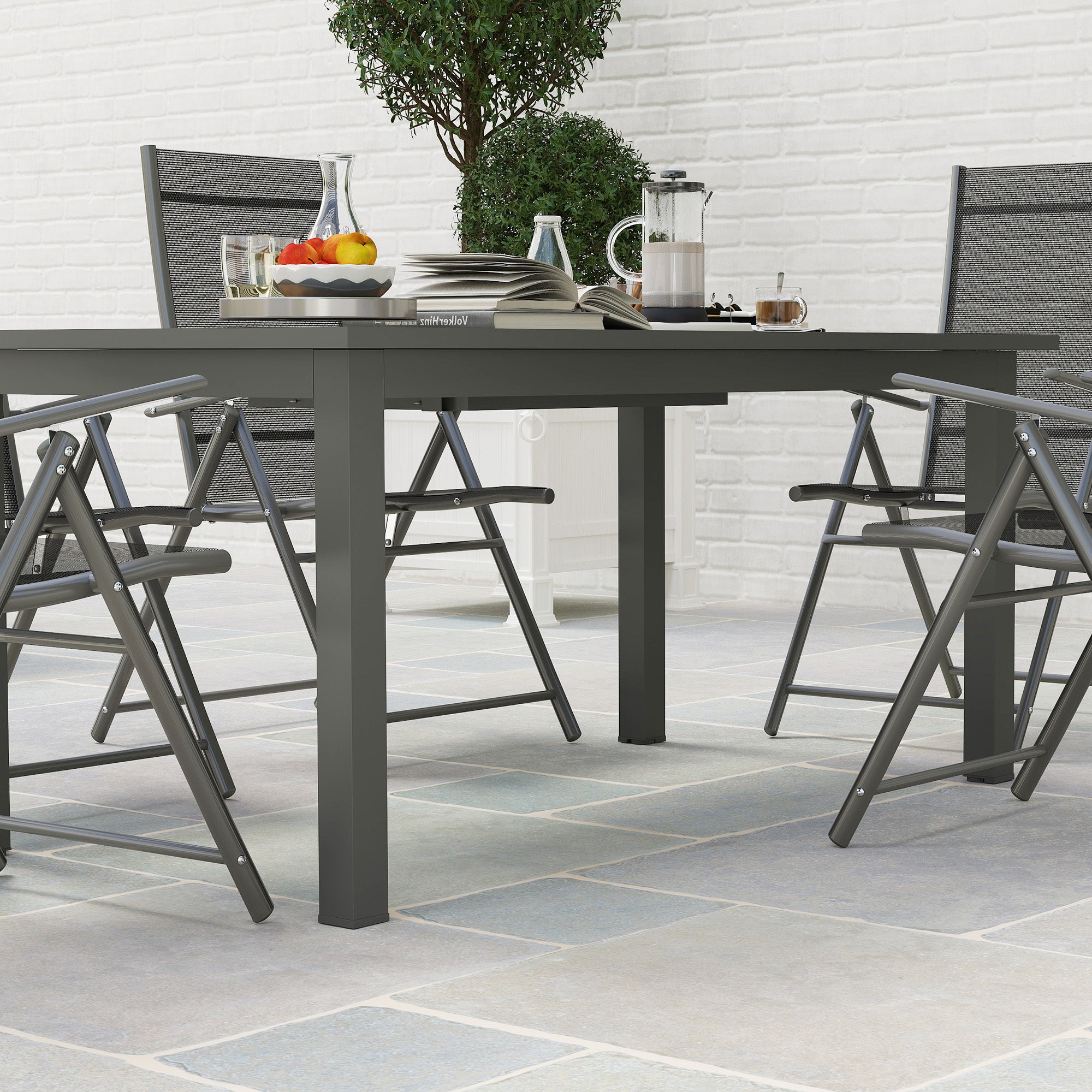 Outsunny Aluminium Extending Garden Table with Slatted Top for 6-8 Person, 160/220 x 90 x 73 cm, Grey