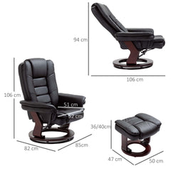HOMCOM Recliner Chair With footstool, Recliner Armchair up to 130kg Weight Capacity, 135 degrees Reclining Swivel Sofa Chair, PU Leather Ergonomic Couch Bed with Swivel Wood Base for Living Room, Black