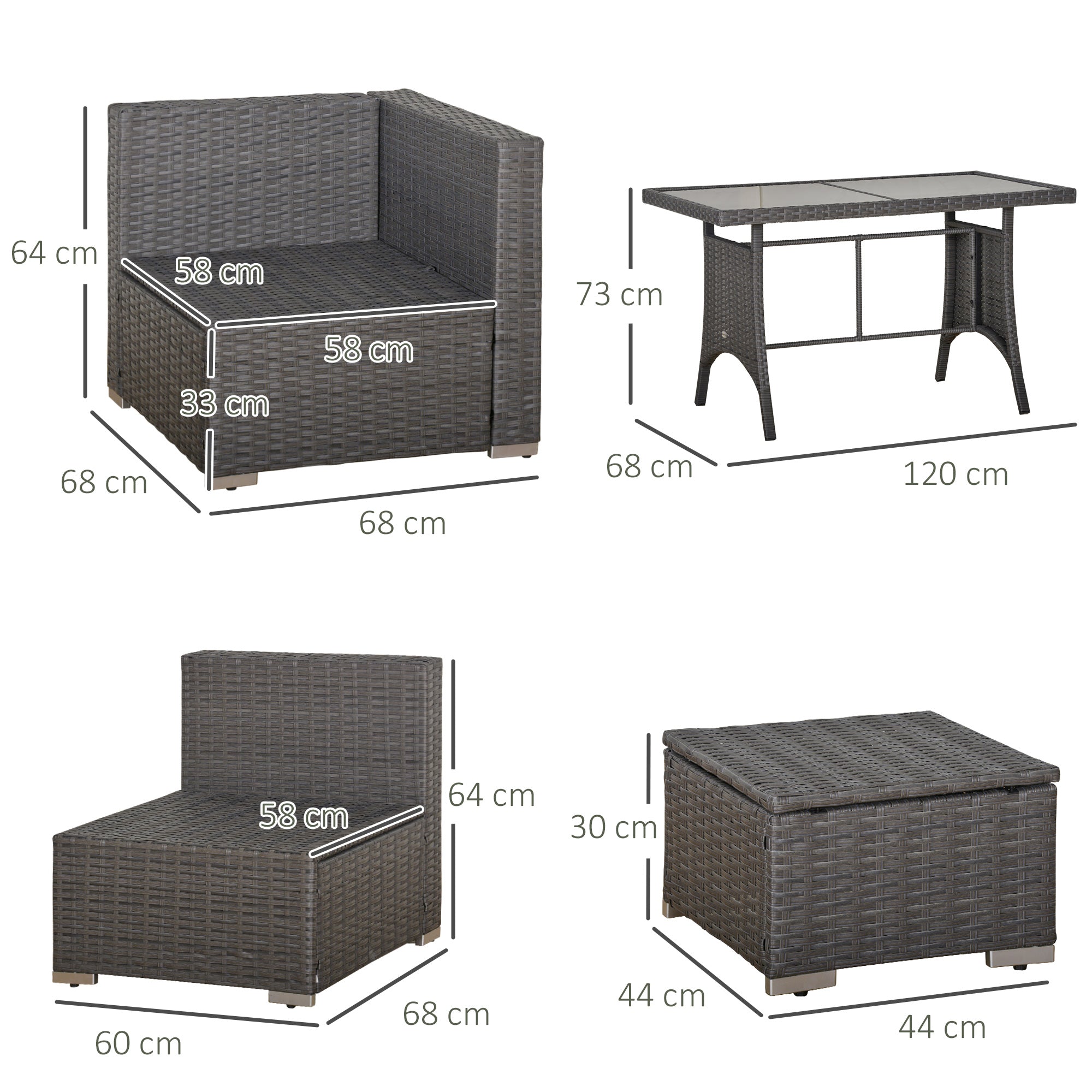 Outsunny 9-Seater Garden Rattan Furniture 10 Pcs Rattan Corner Dining Sofa Set, Grey/Dusty Blue Cushion