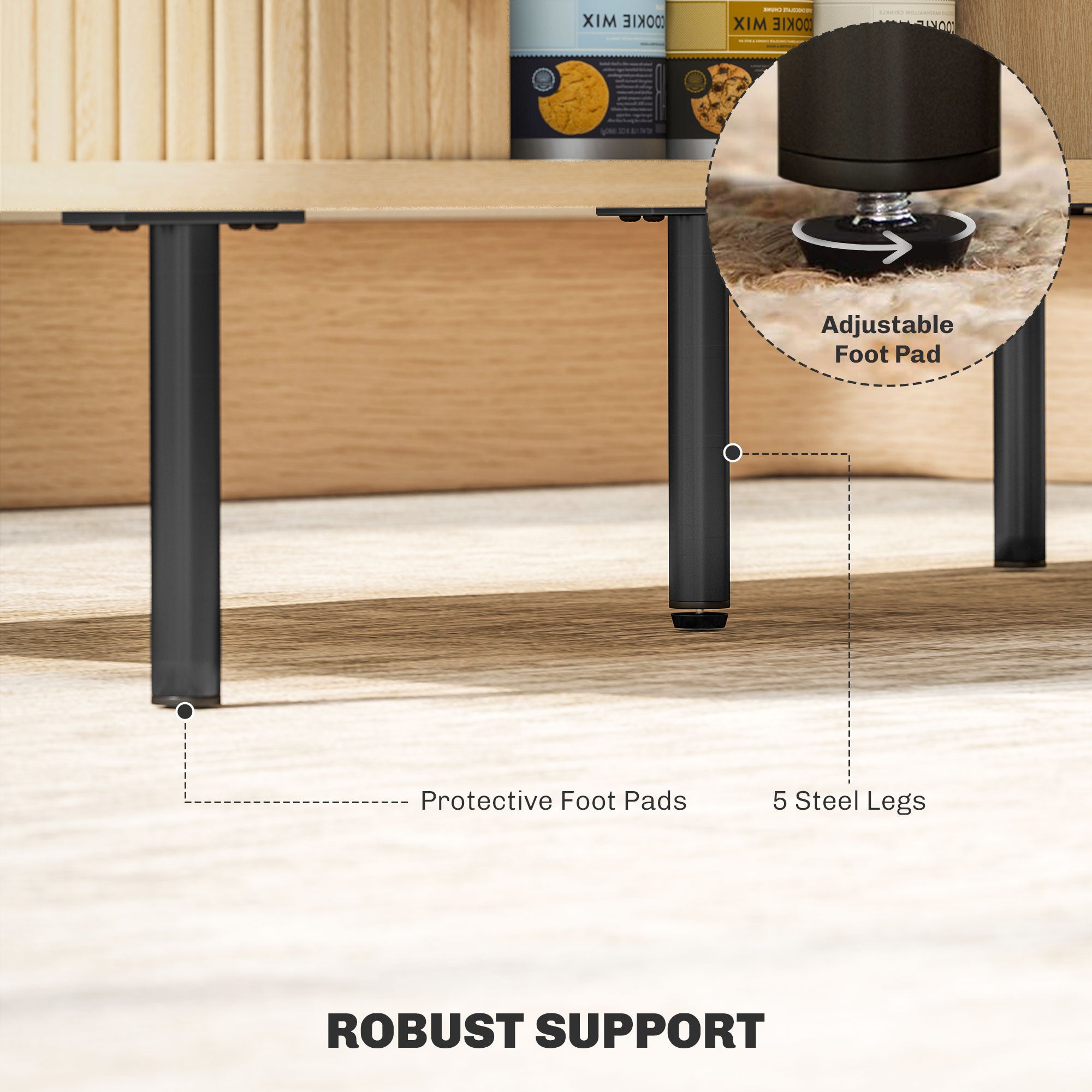 HOMCOM Coffee Table with Storage, Living Room Table with Slatted Tambour Sliding Doors and Foot Pads, Rectangular Coffee Table with Elevated Base for Living Room, Oak