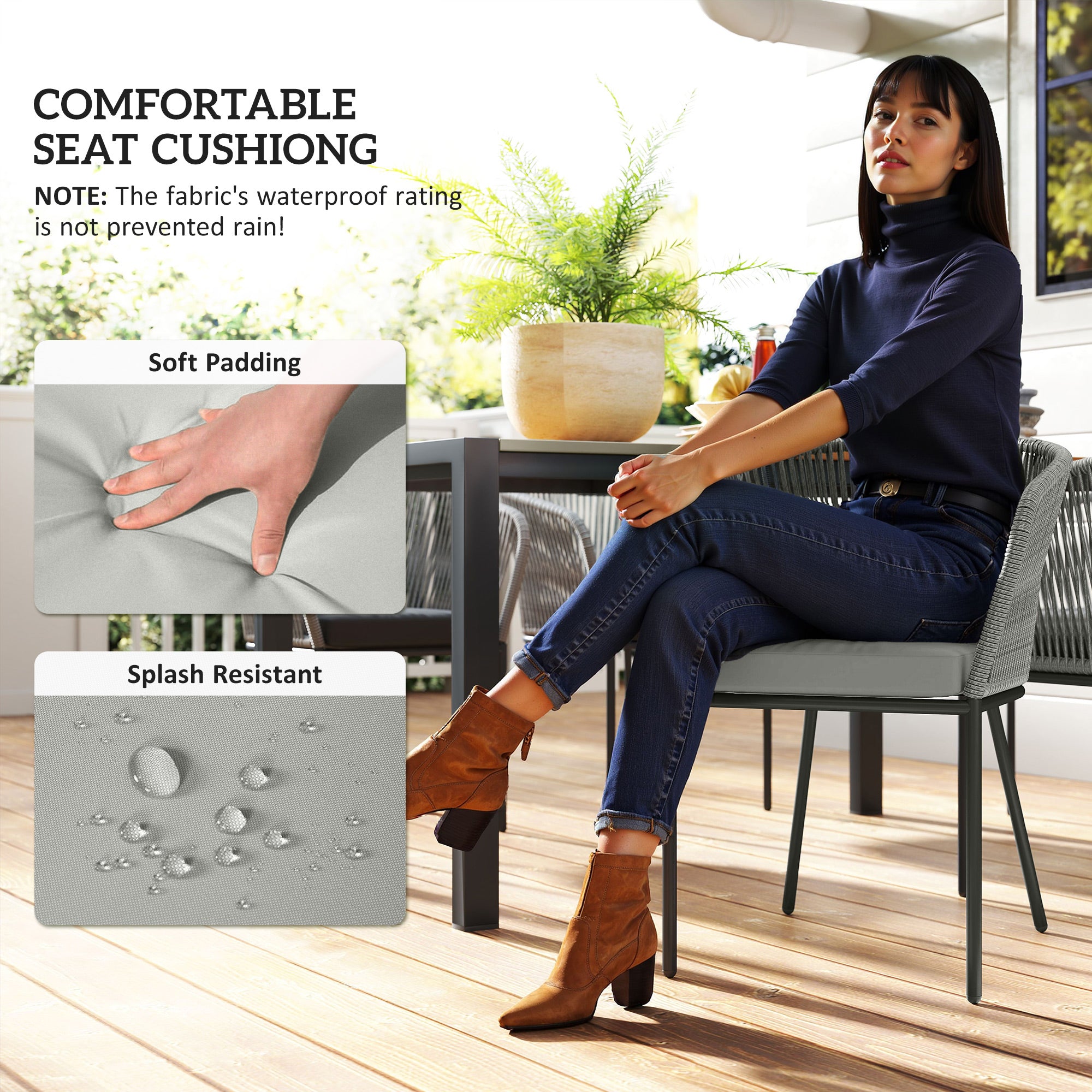 Outsunny Rattan Dining Set, 6 Seater Rattan Garden Furniture Set with Acacia Wood Top Rectangle Table, 6 Chairs, Washable Seat Cushions, for Outdoor, Patio, Conservatory, Grey