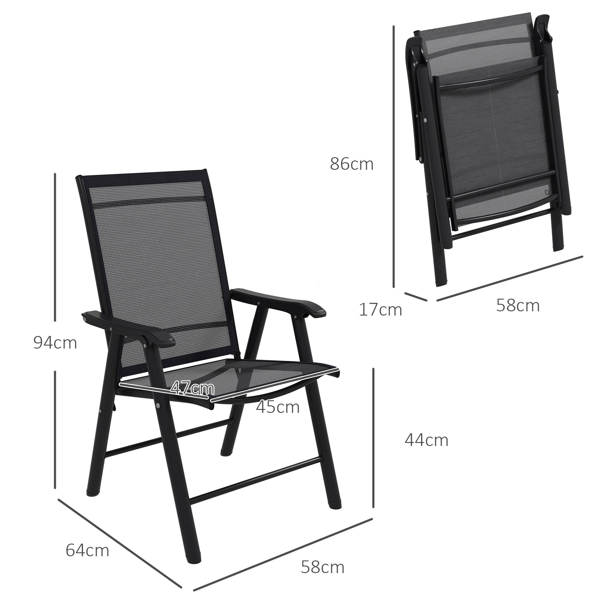 Outsunny Set of Four Folding Garden Chairs - Black