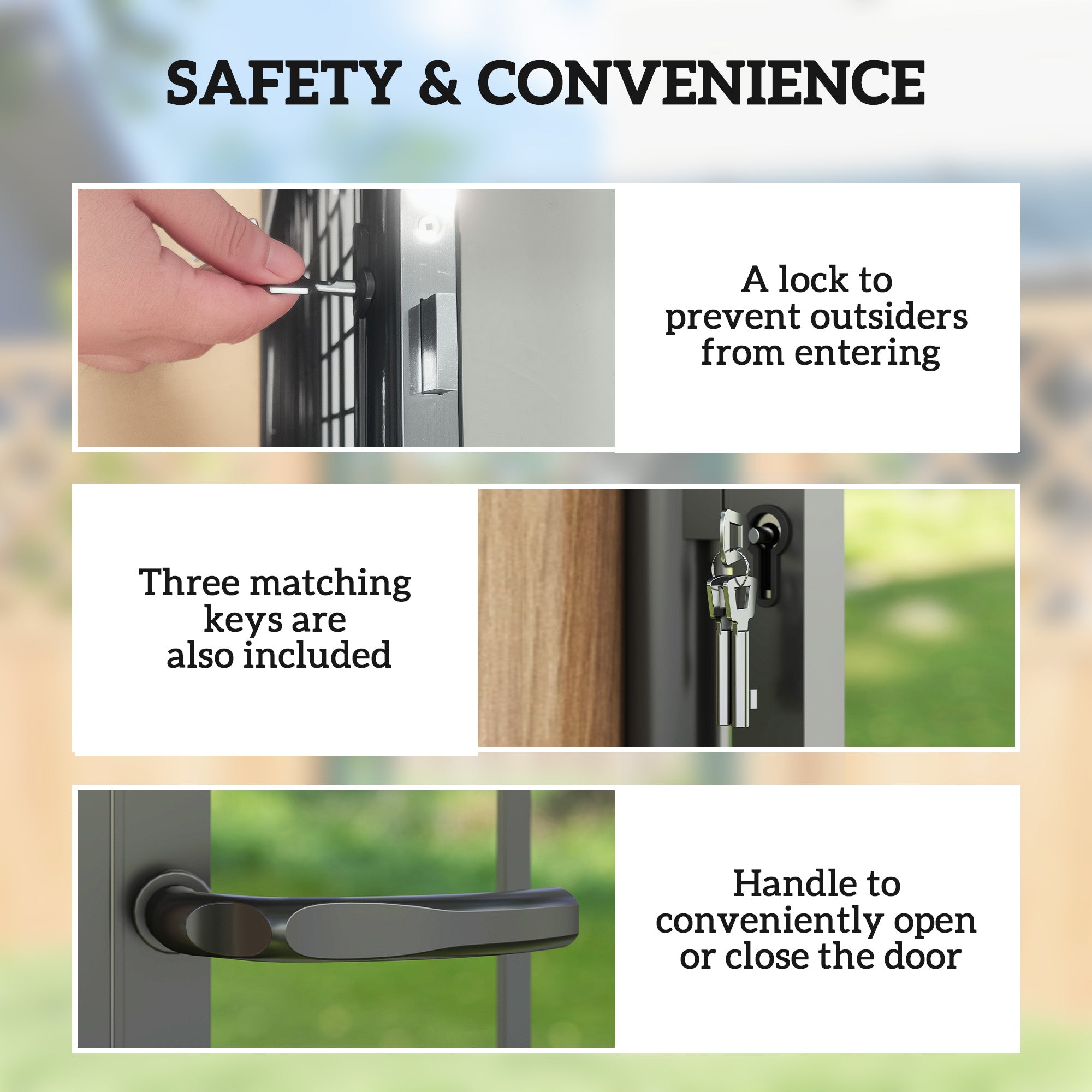 Outsunny Galvanised Steel Garden Gate, Outdoor Fence Gate Security Barrier with Lock, Keys and Handle, Outdoor Entrance Way Door with Classic Finials, 105 x 204 cm, Black