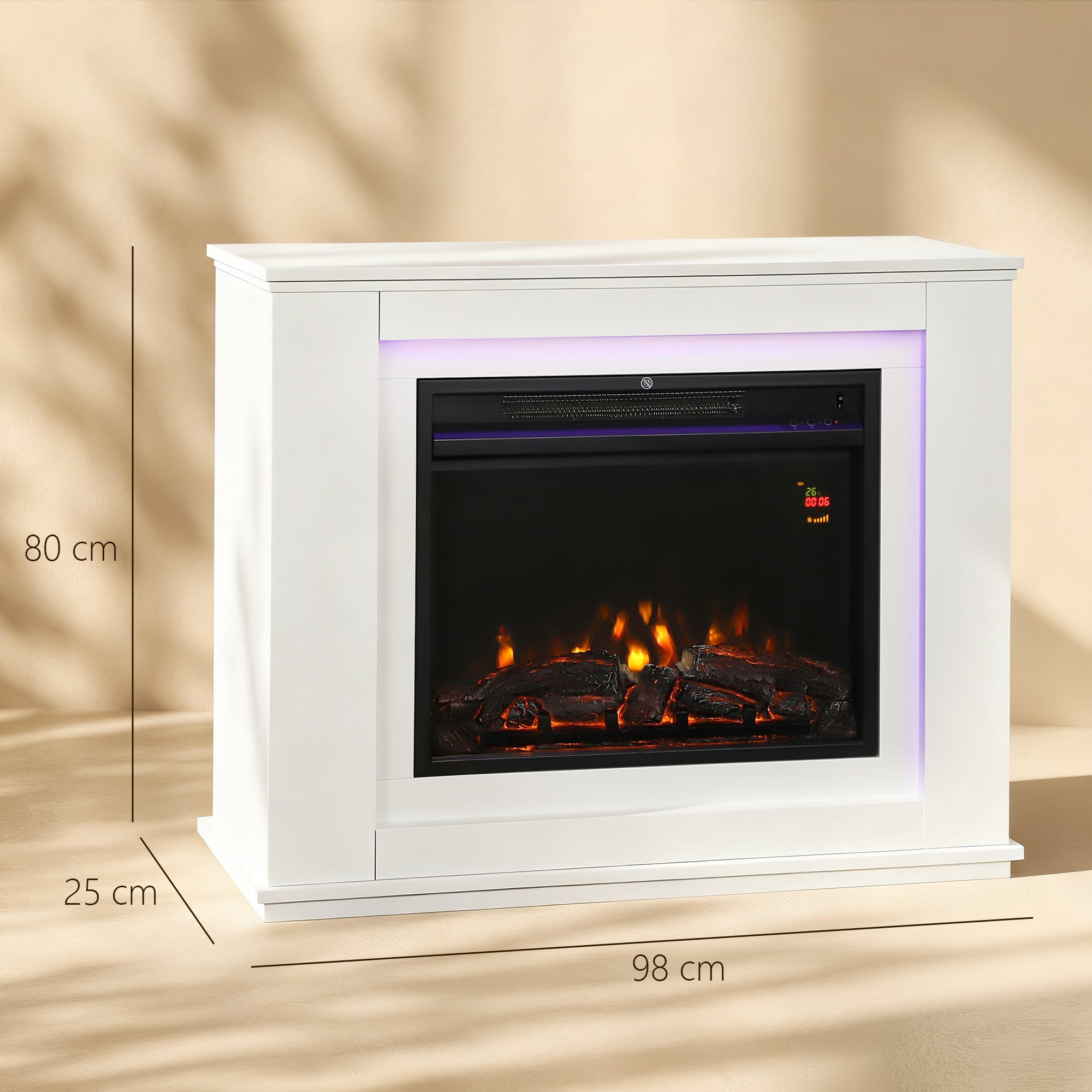 HOMCOM 2000W 6824 BTU Faux Flame Fireplace - White