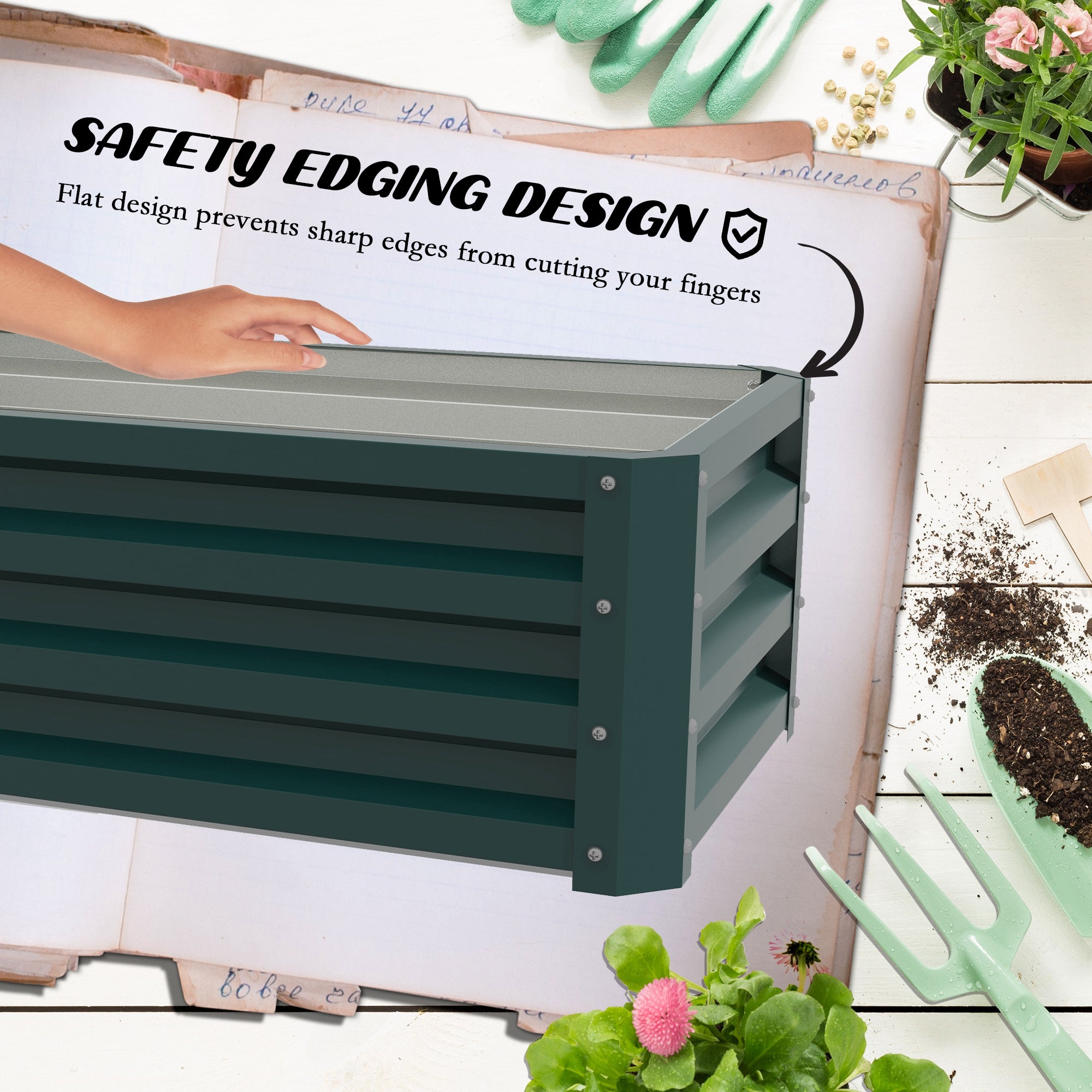 Outsunny Set of Two 110 x 65cm Steel Planter Boxes - Green