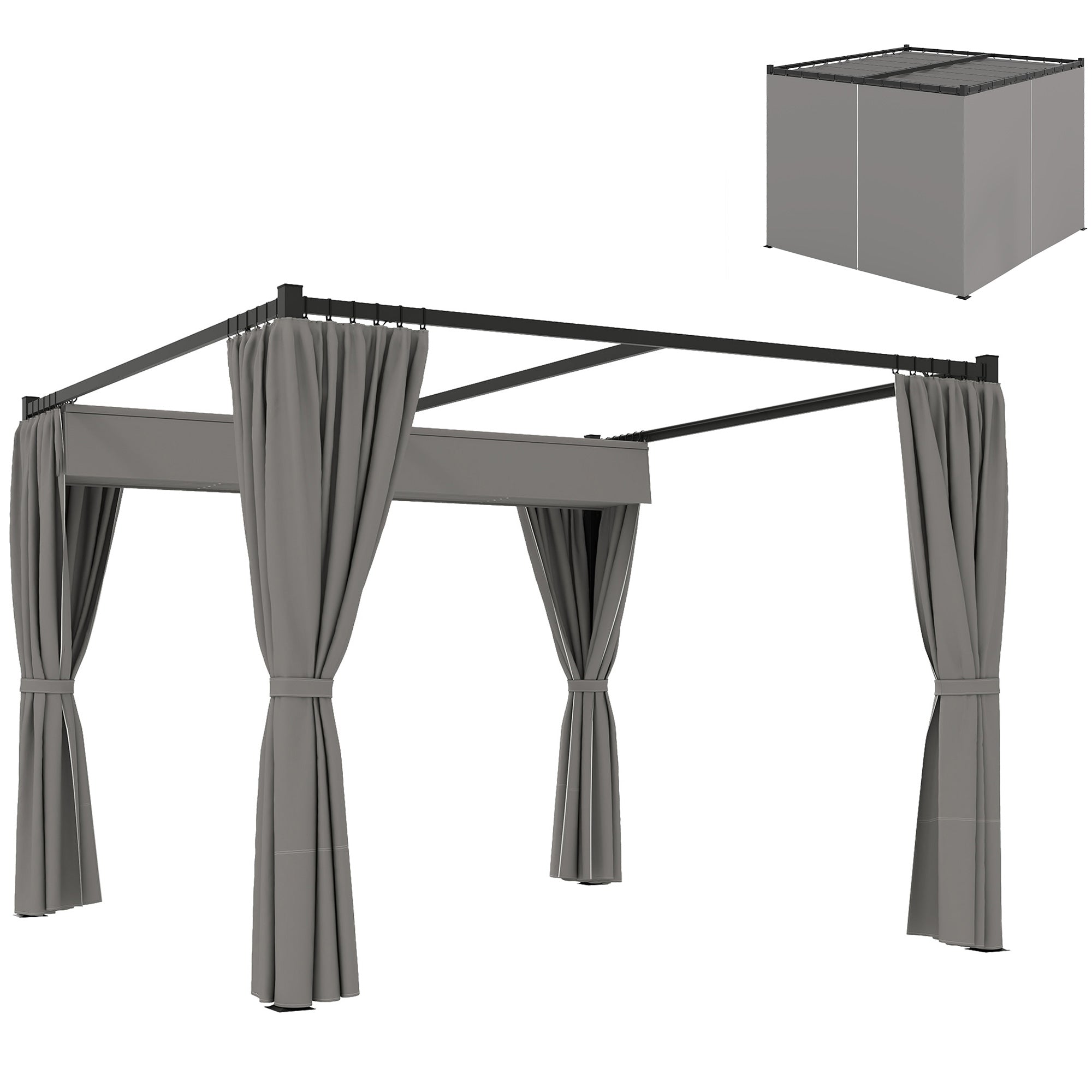 Outsunny 3 x 3m Moving Canopy Metal Pergola, with Curtains - Grey