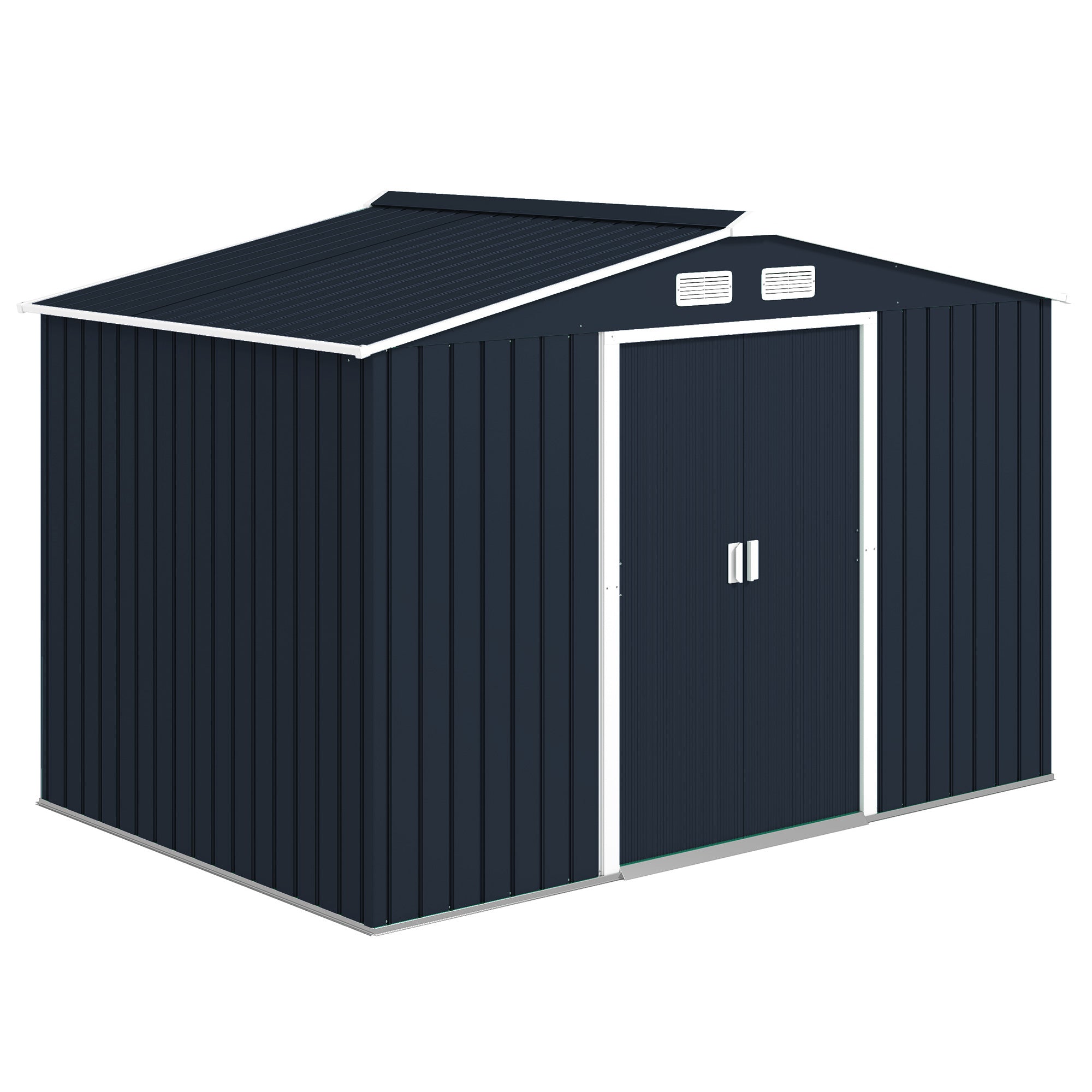 Outsunny 9 x 6ft Metal Bicycle Shed, Outdoor Storage Tool House with Ventilation Slots, Foundation Kit and Lockable Double Doors, Dark Grey