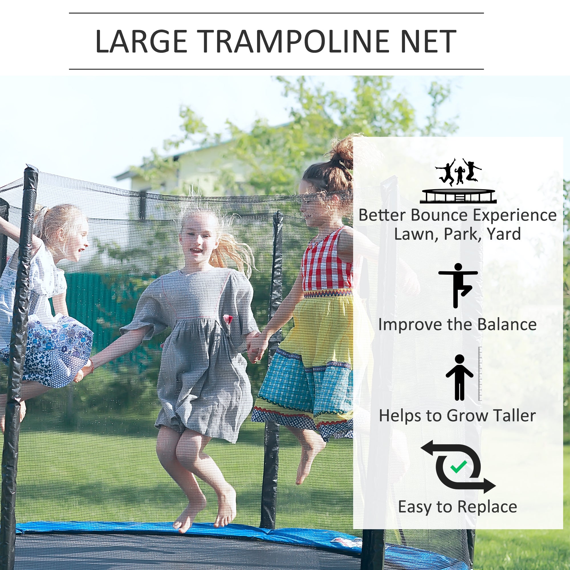 HOMCOM 13ft Trampoline Net Replacement Safety Net Enclosure Net Spare w/ 8 Poles