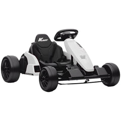 AIYAPLAY 24V Electric Go Kart, Drift Kart with Adjustable Seat, Slow Start, 5-Point Harness, Music, Horn, for 6-12 Years, White