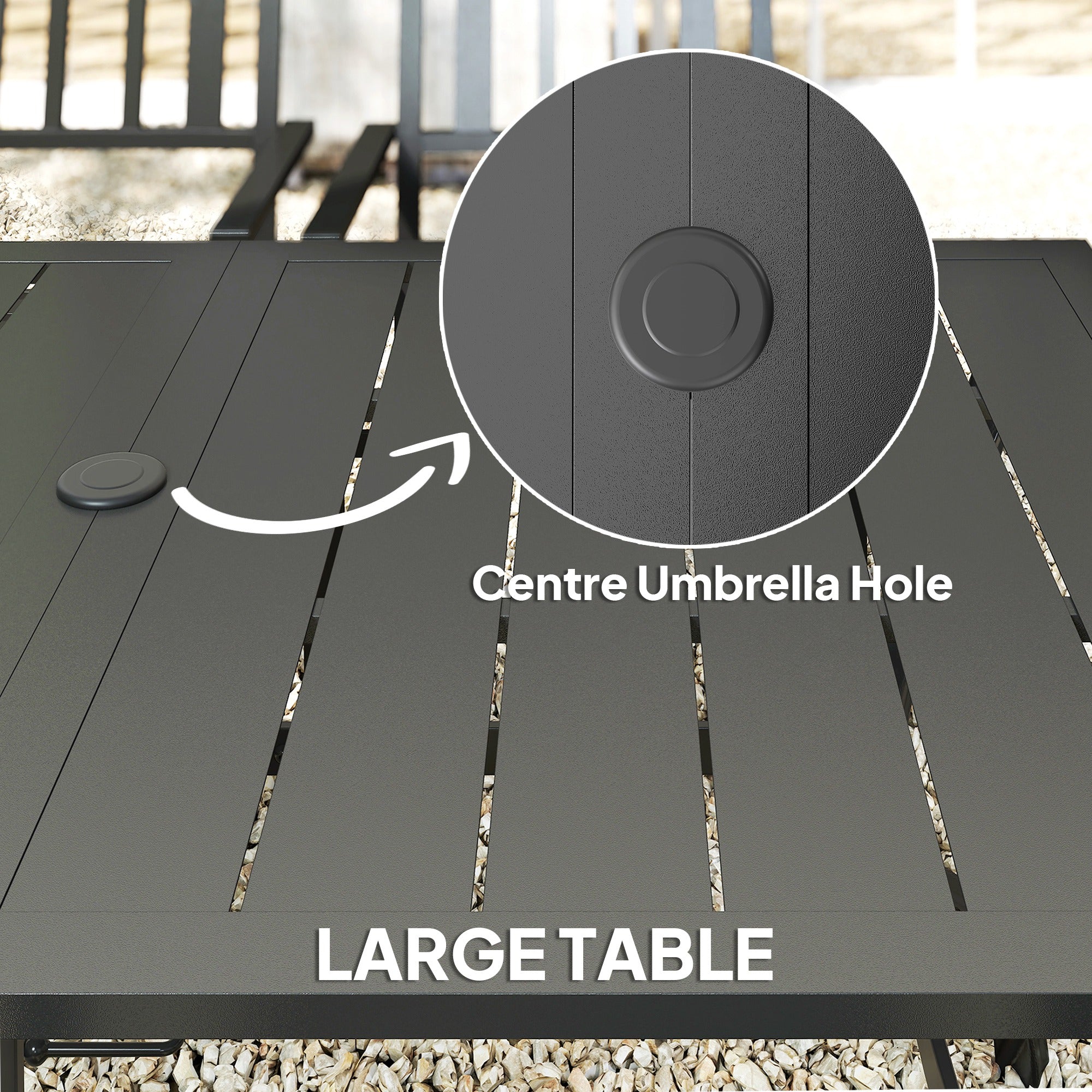 Outsunny 7 Pieces Garden Table and Chairs 6 Seater Outdoor Table and Chairs with Umbrella Hole, for Poolside, Garden, Black