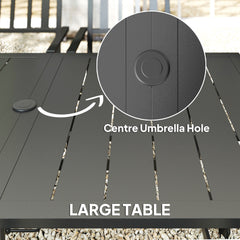 Outsunny 7 Pieces Garden Table and Chairs 6 Seater Outdoor Table and Chairs with Umbrella Hole, for Poolside, Garden, Black