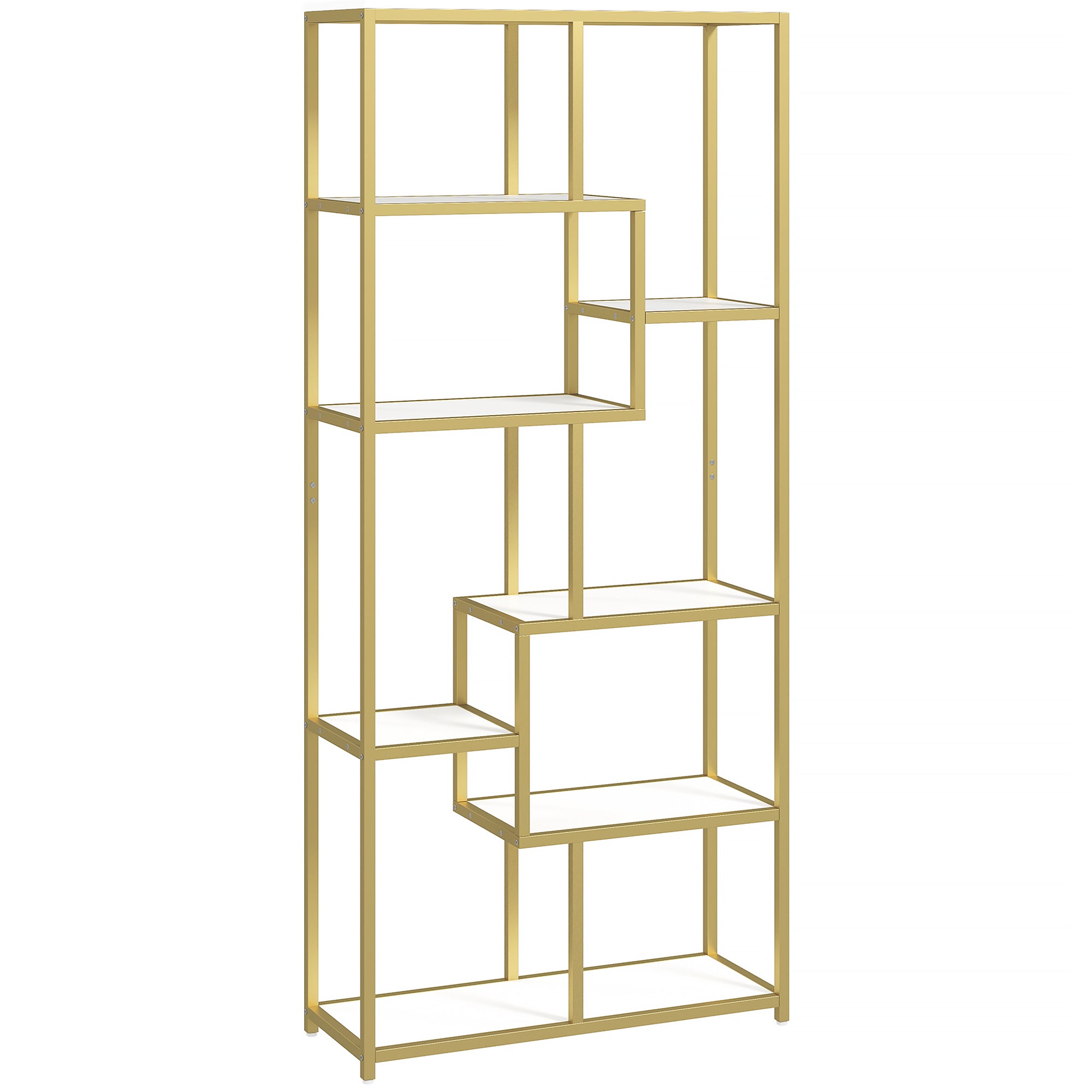 HOMCOM Seven-Tier Geometric Bookcase - White/Gold Tone
