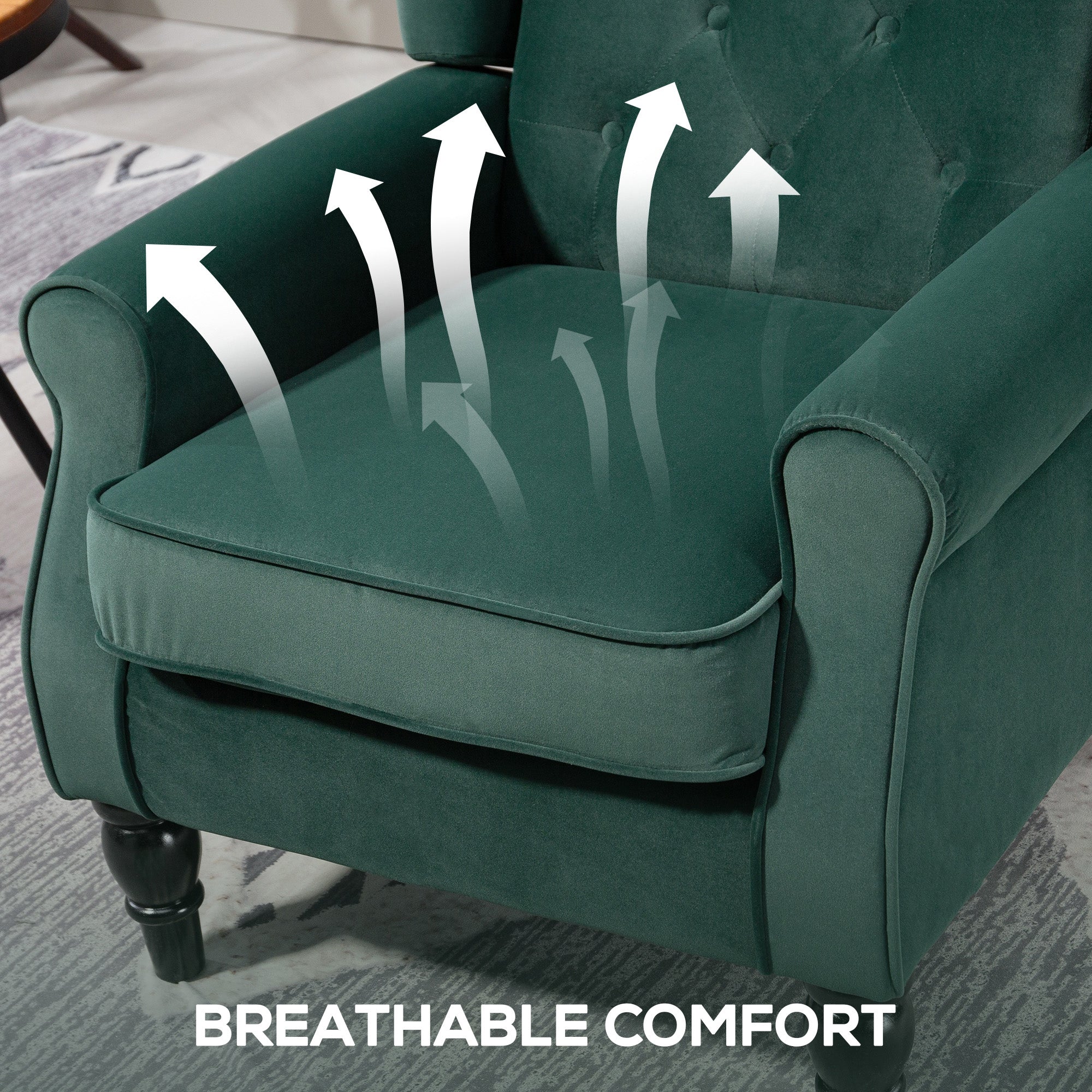 HOMCOM Wingback Accent Chair, Retro Upholstered Button Tufted Occasional Chair for Living Room and Bedroom, Green