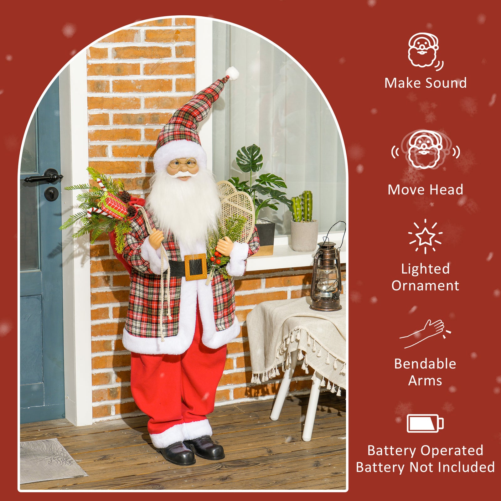HOMCOM 120cm Animated Santa Claus Figure, with Sound and Lights - Red/Green